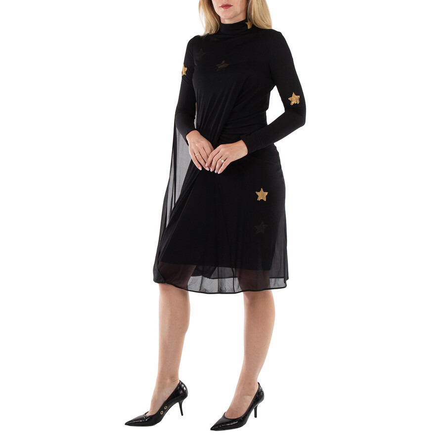 Burberry Black Star Motif Gathered Silk Viscose Dress - 5