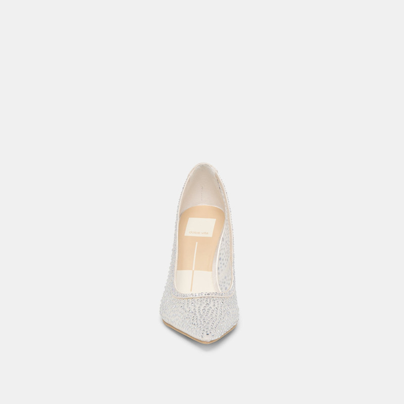 KASHE CRYSTAL HEELS WHITE MESH 6