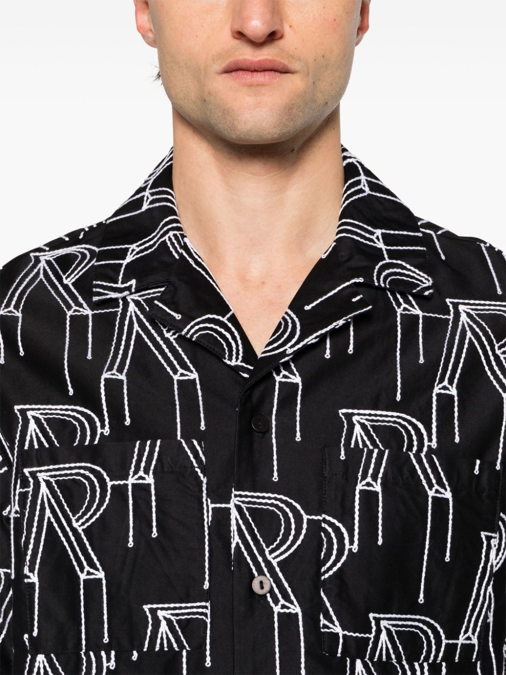 Initial-embroidered cotton overshirt - 5