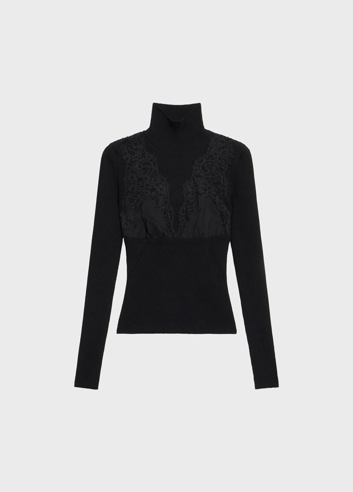 STRETCH RIBBED SWEATER WITH LACE AND SATIN INSERTS - 1