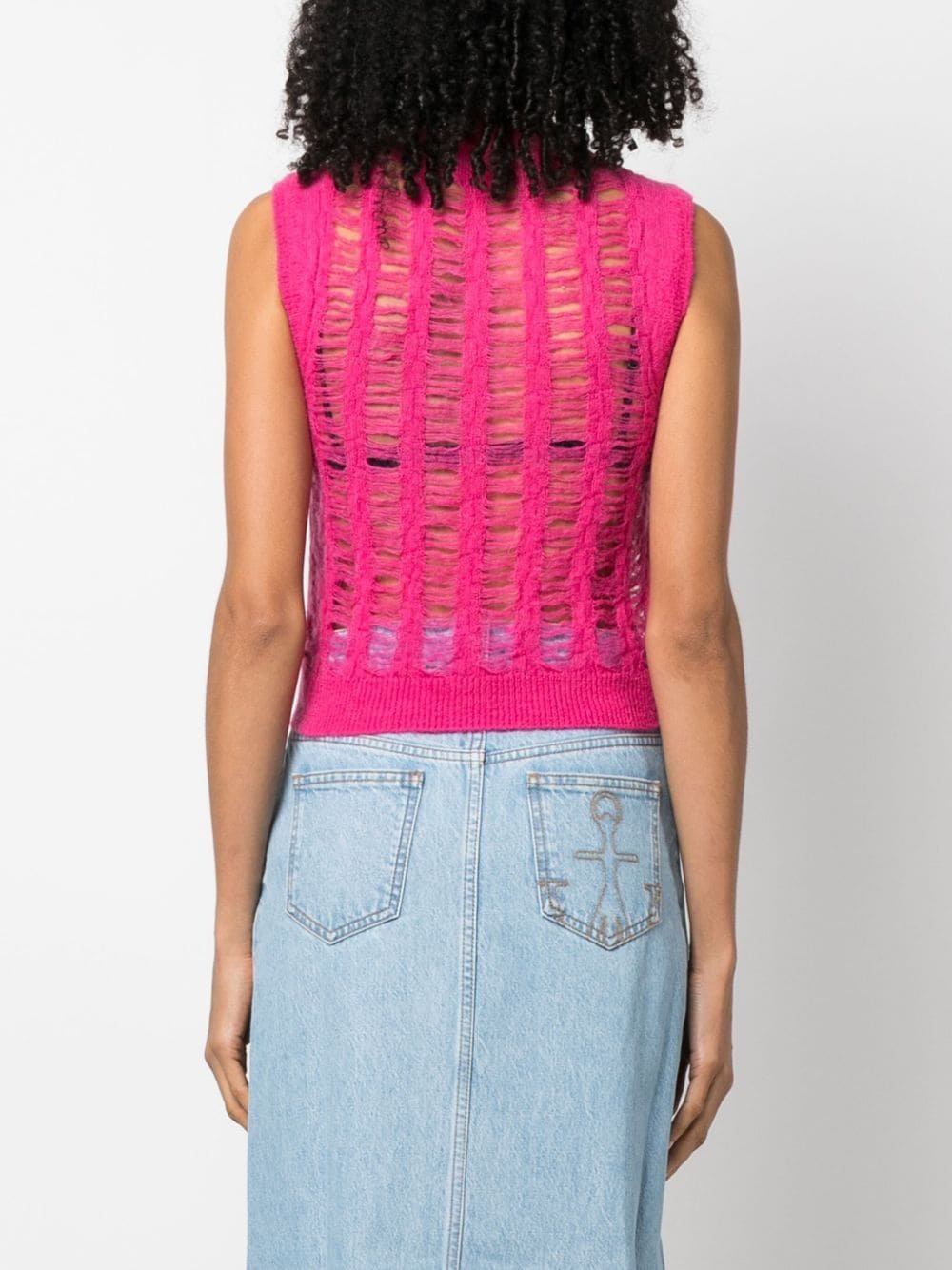 open-knit V-neck vest - 4