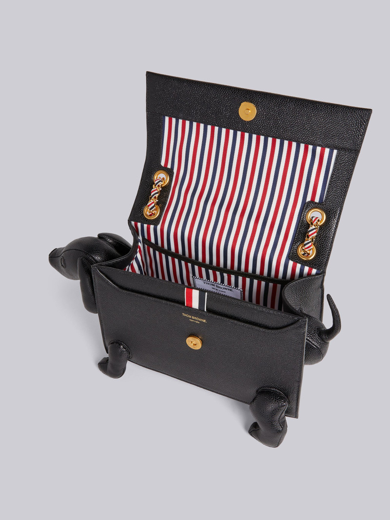 Black Pebble Grain Leather Stripe Grosgrain Chain Hector Flap Bag 5