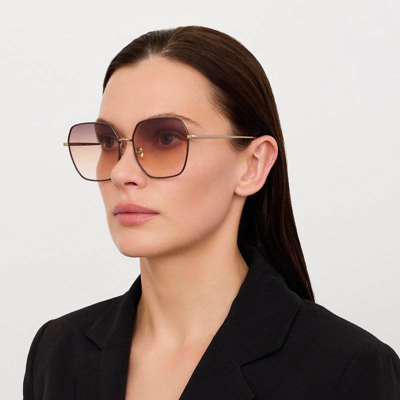 LINDA FARROW Darcie Sunglasses in Brown and Gold outlook
