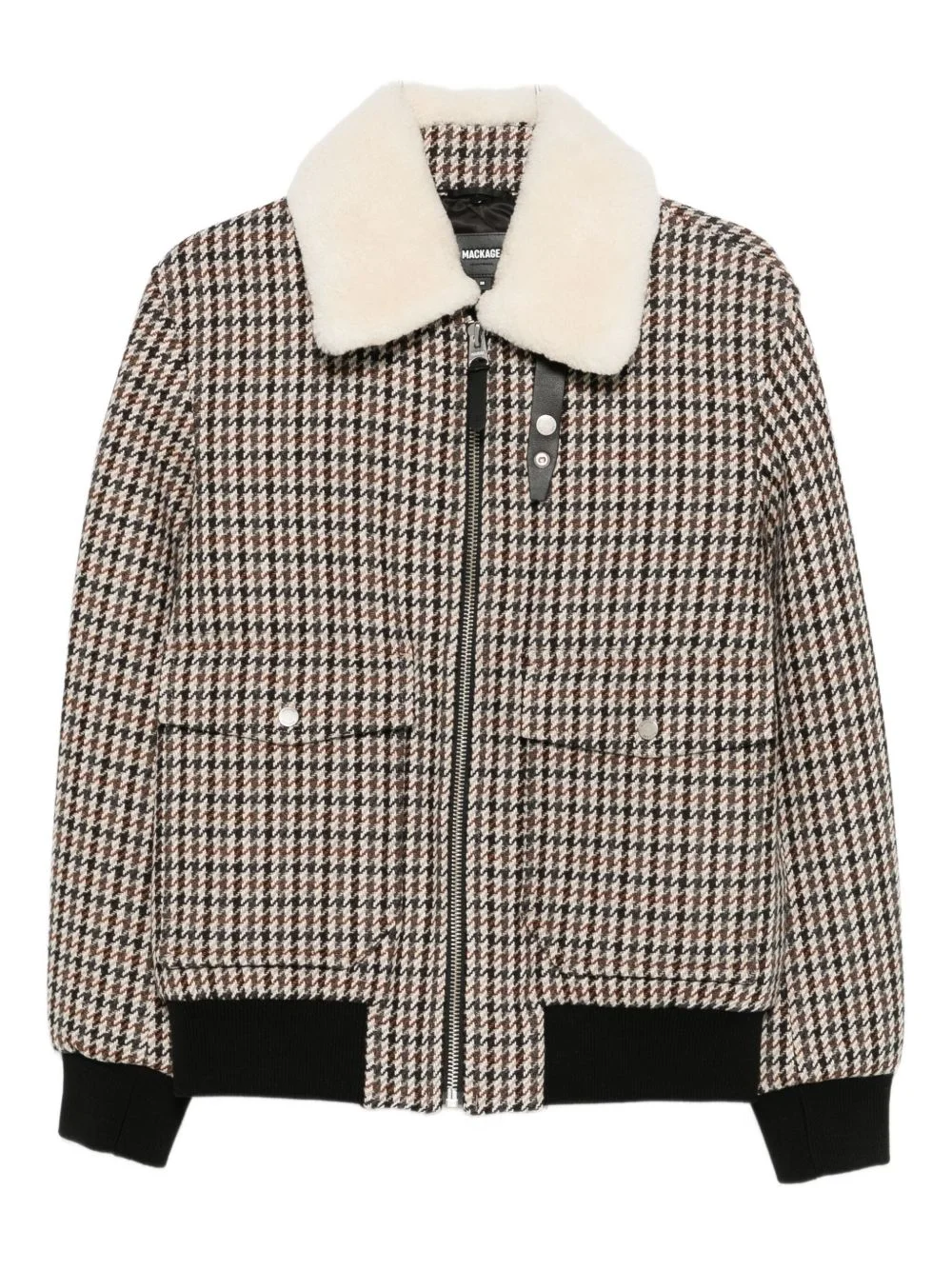houndstooth-pattern shearling-collar jacket - 1