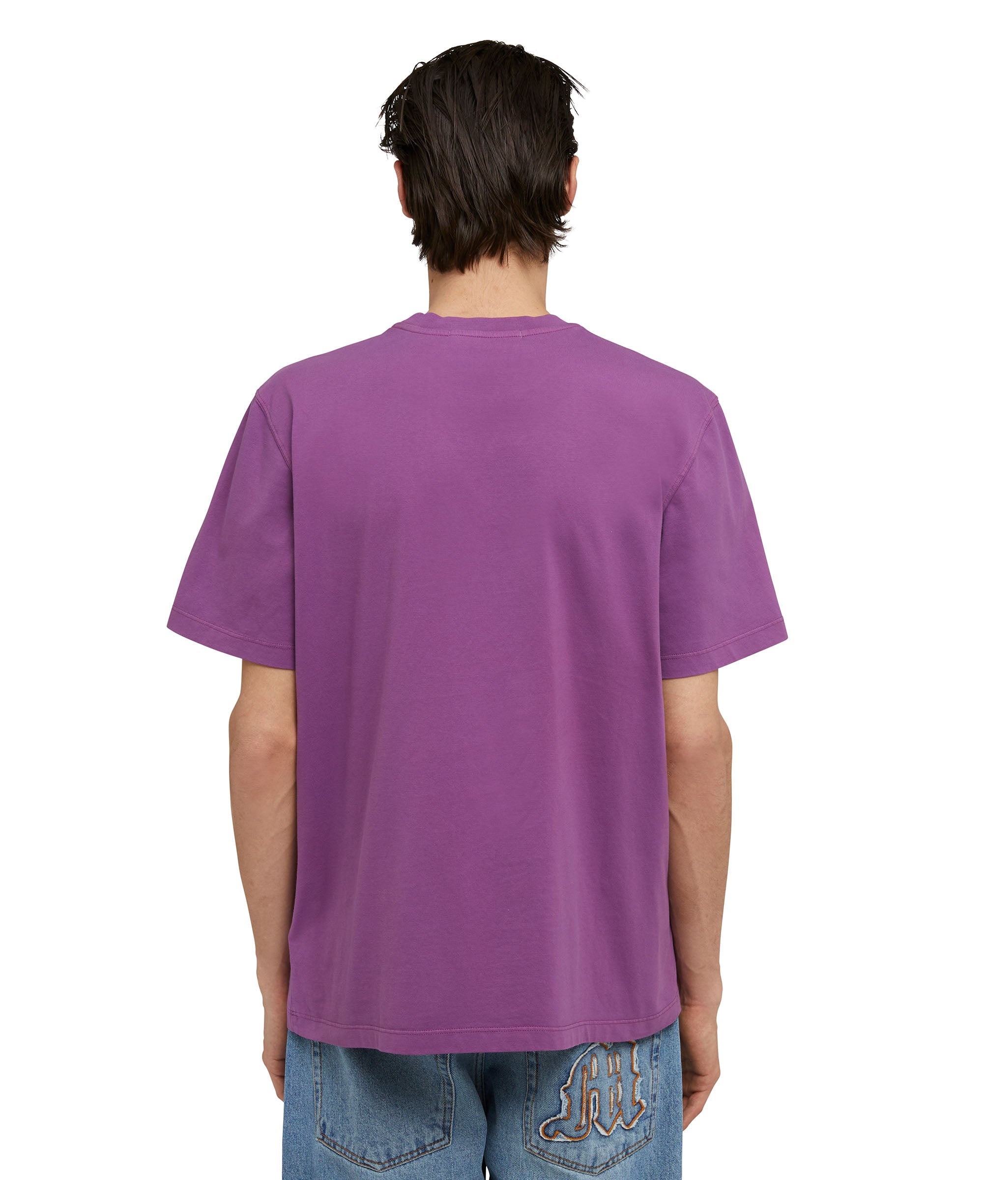 Solid color cotton crewneck t-shirt with label with logo - 3