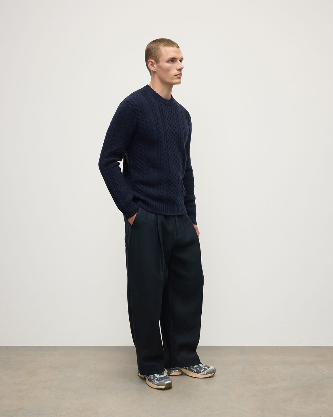 Aran Cable Navy Cashmere Jumper - 3