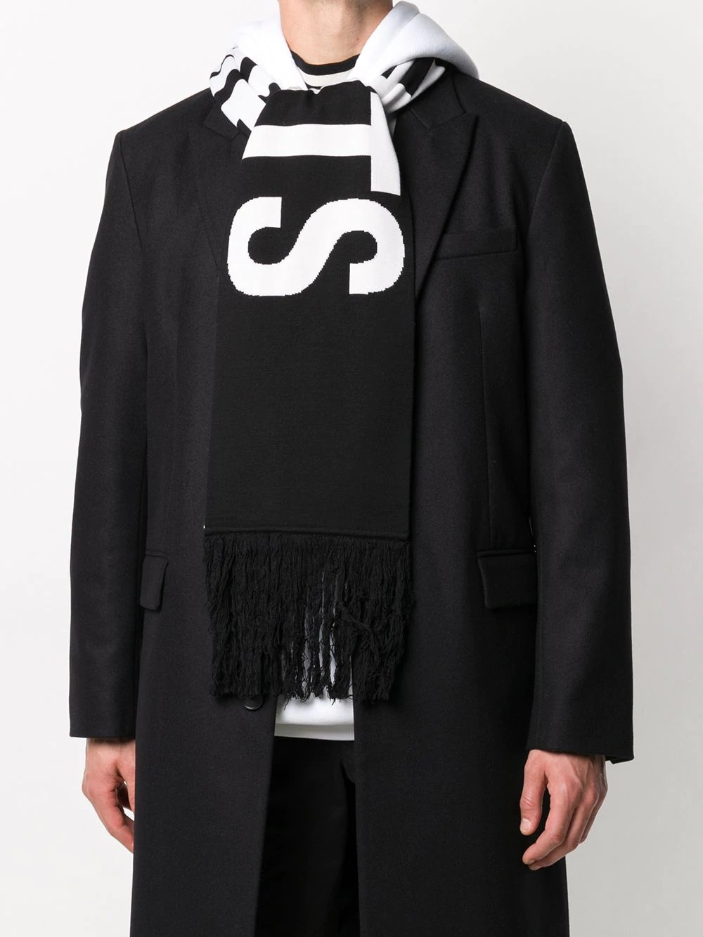 logo-jacquard fringed scarf - 2