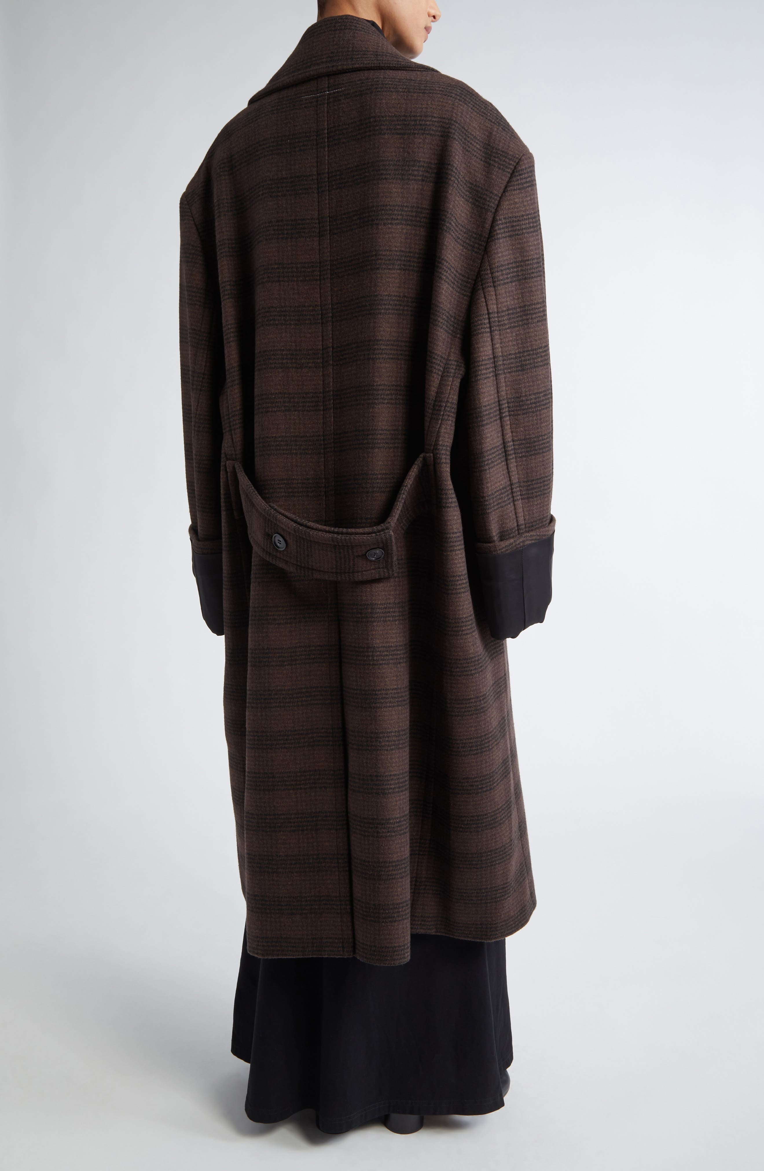 MM6 Maison Margiela Glen Plaid Oversize Martingale Coat in Brown/Black at Nordstrom - 3