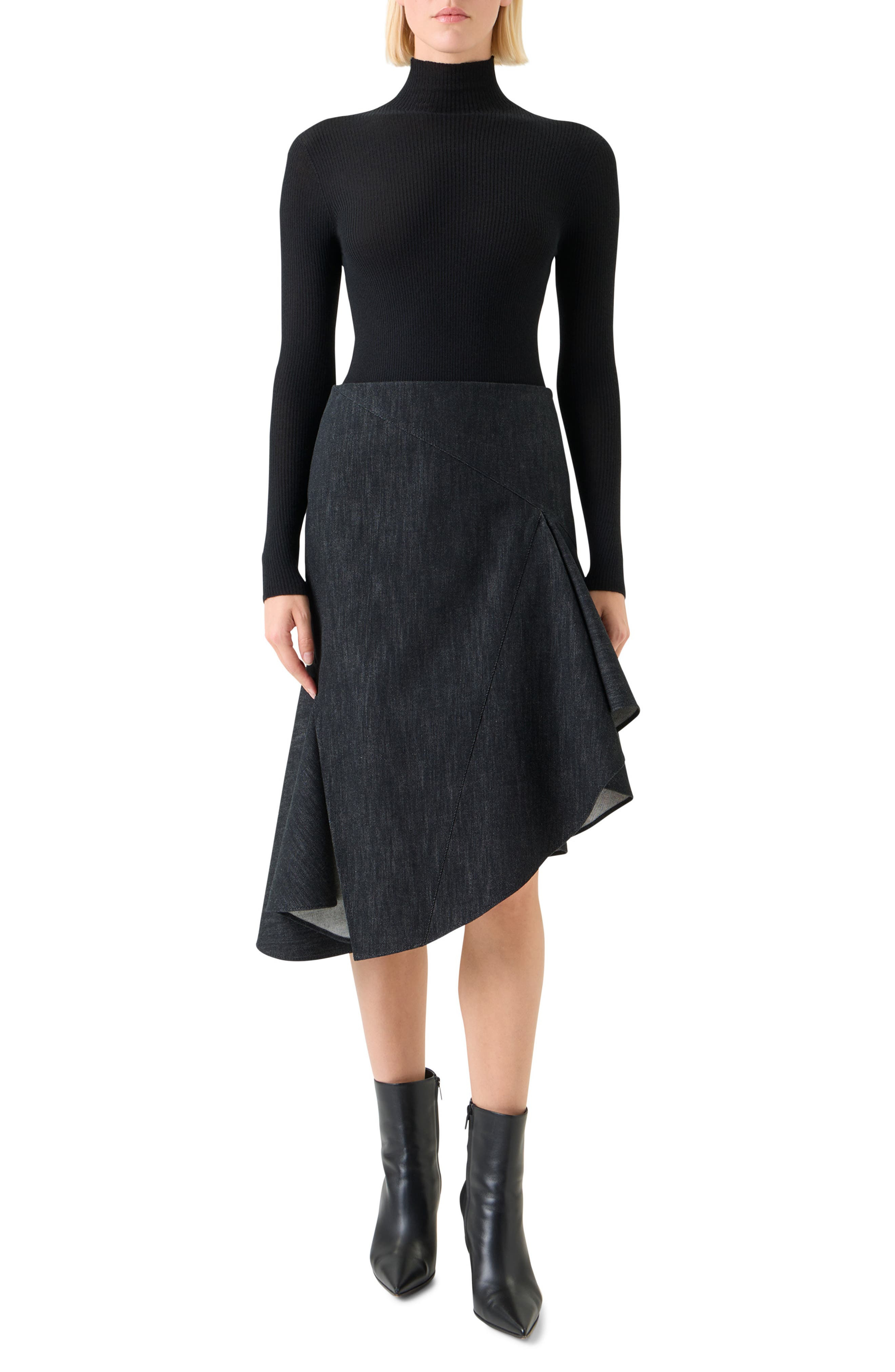 Akris Cashmere & Silk Rib Funnel Neck Sweater in Black at Nordstrom - 5