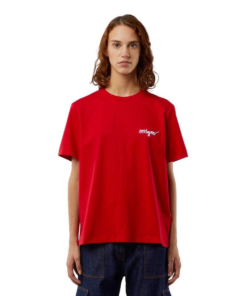 Round&nbsp;neck cotton T-shirt with embroidered logo - 1