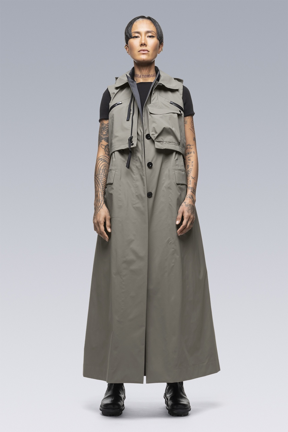 SAC-J6010 sacai / ACRONYM Trench Dress Alpha Green - 1