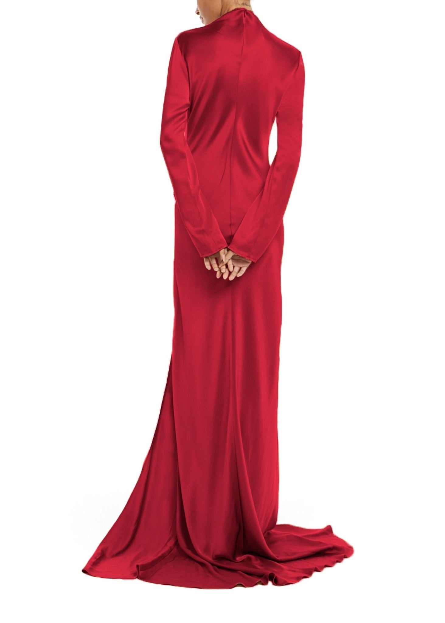 Satin Bias Tab Gown With Slit - 3
