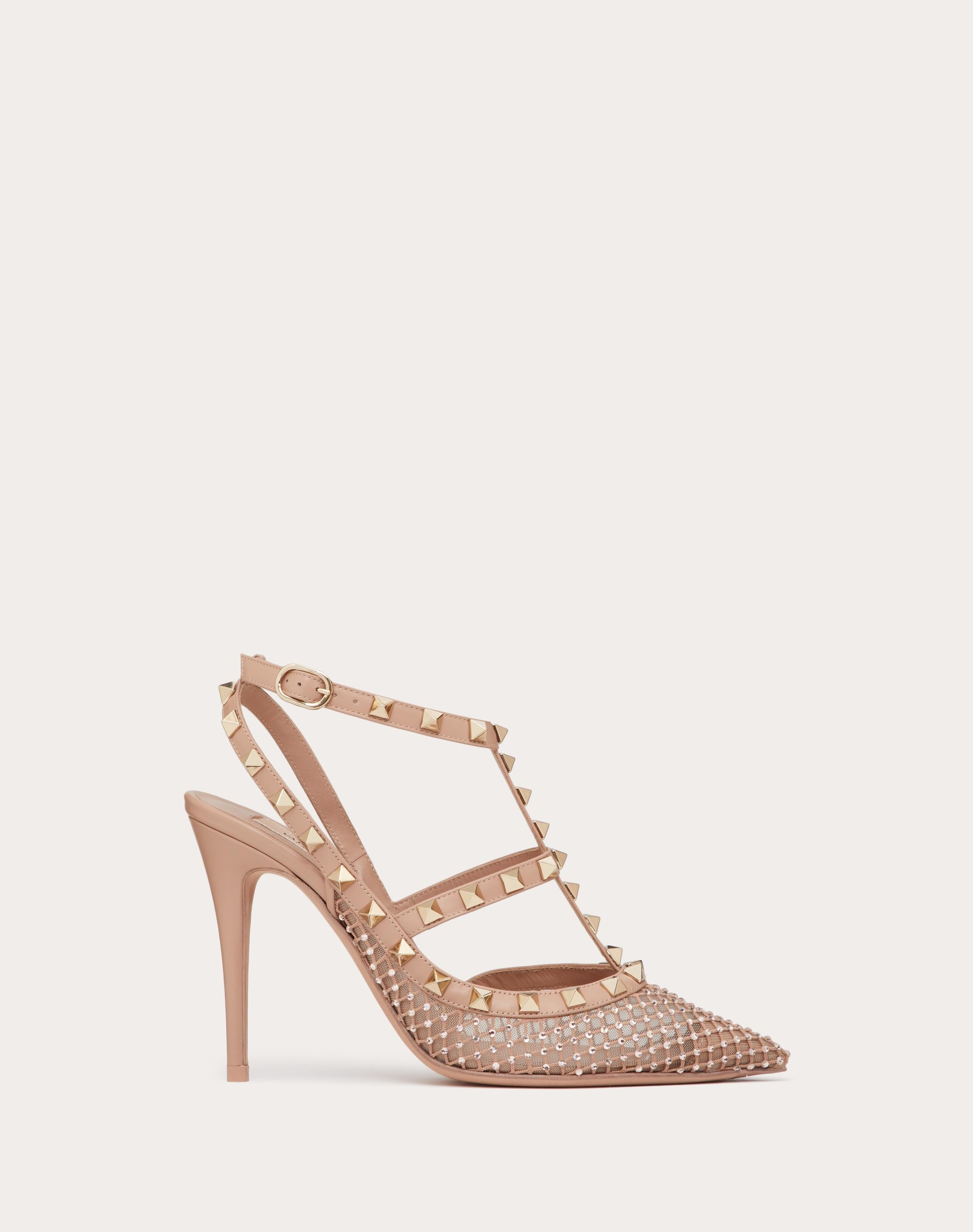 Valentino ROCKSTUD MESH PUMP WITH CRYSTALS AND STRAPS 100MM Valentino ROCKSTUD MESH PUMP WITH CRYSTALS AND STRAPS 100MM