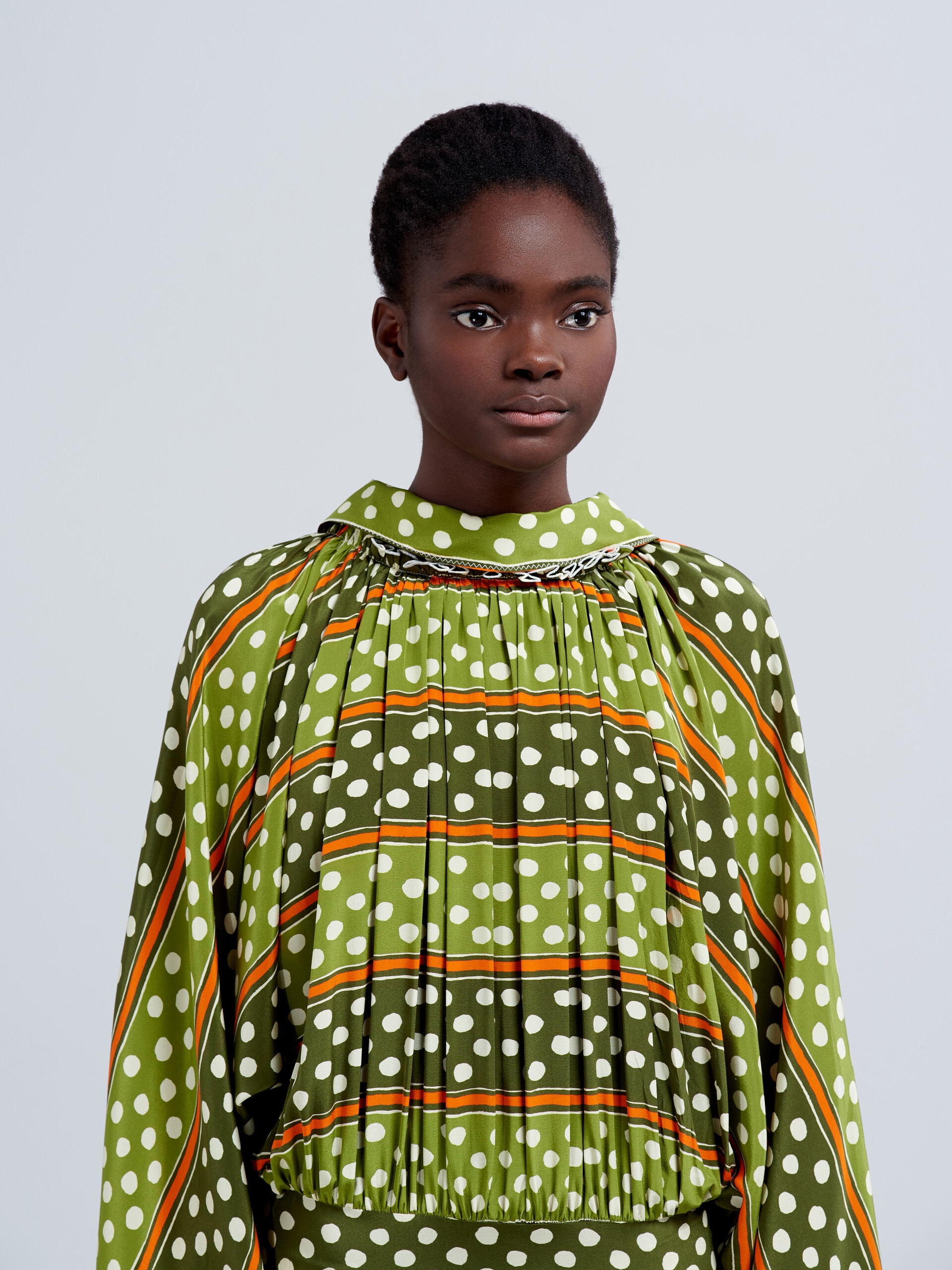DOT & STRIPE PRINT SILK CREPE DRESS - 4