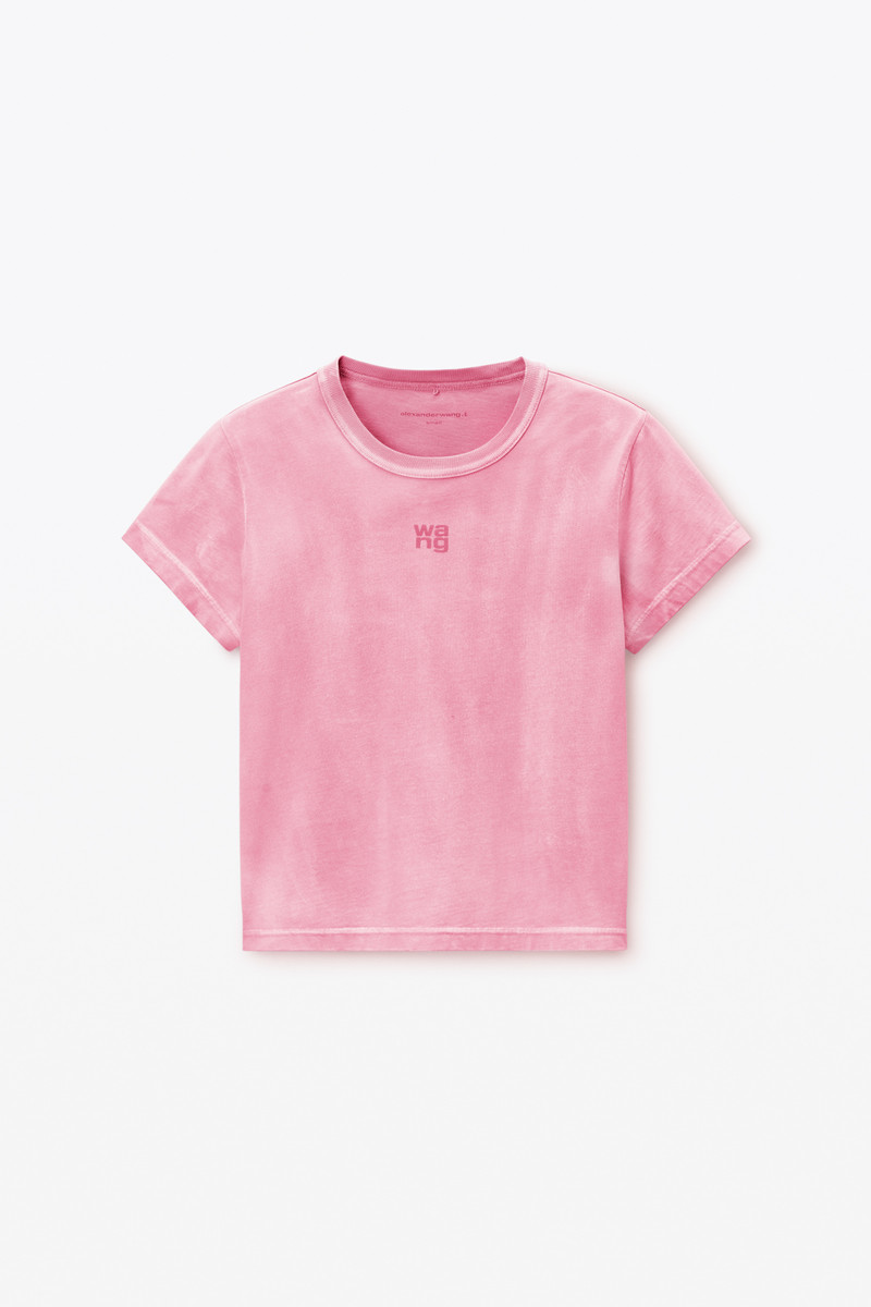 pink shrunken cotton tee with logo 1