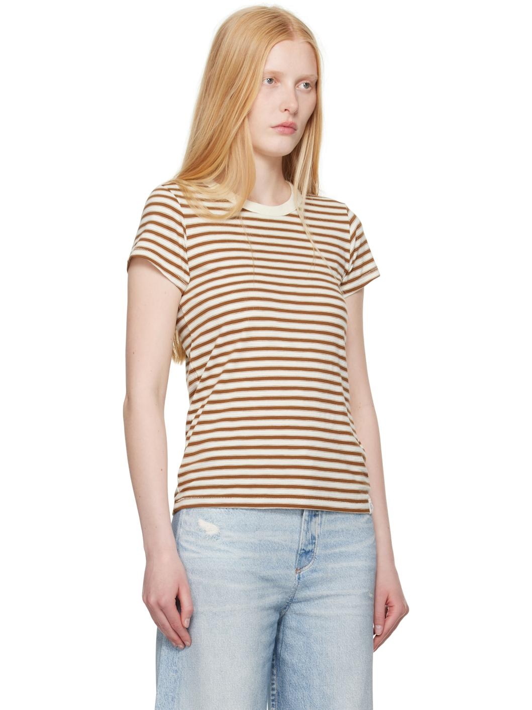 Beige & Brown 'The Slub Striped' T-shirt - 2