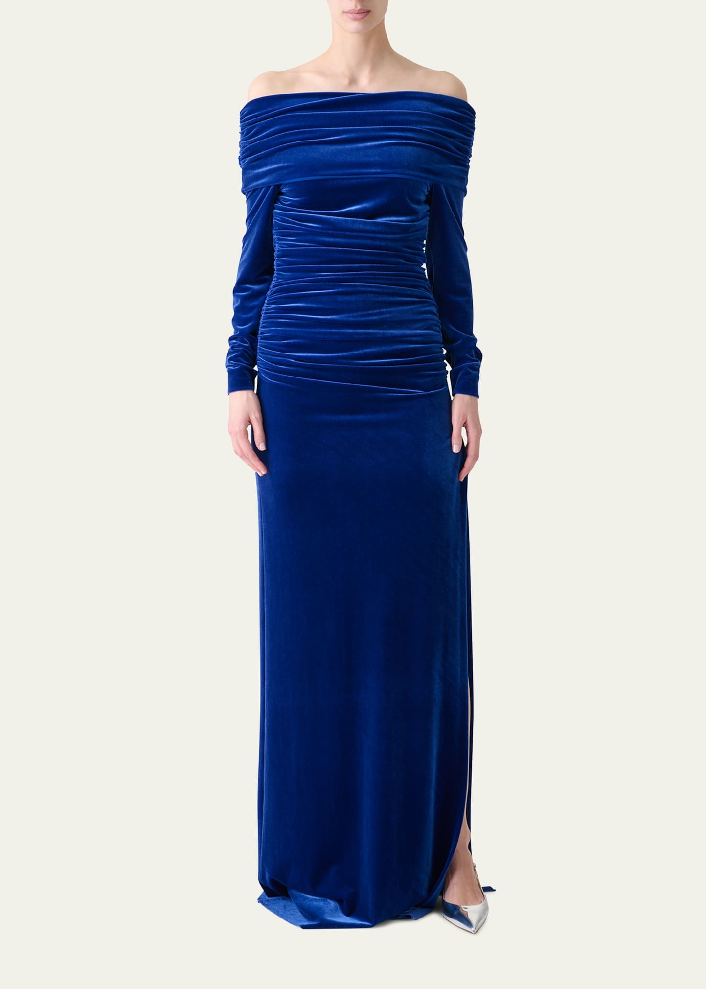 Velvet Off-the-Shoulder Draped Gown - 2