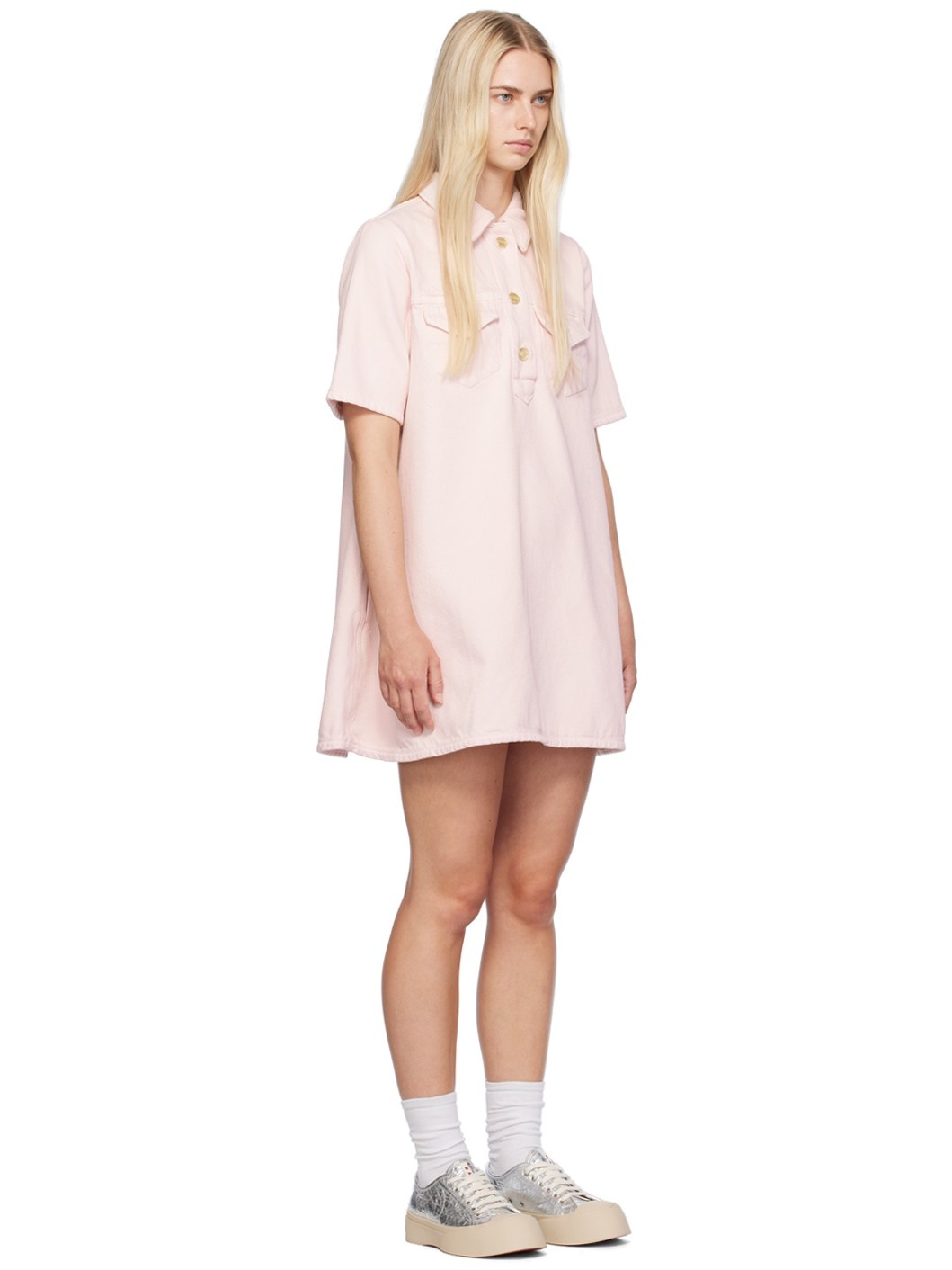 Pink Overdyed Denim Minidress - 2