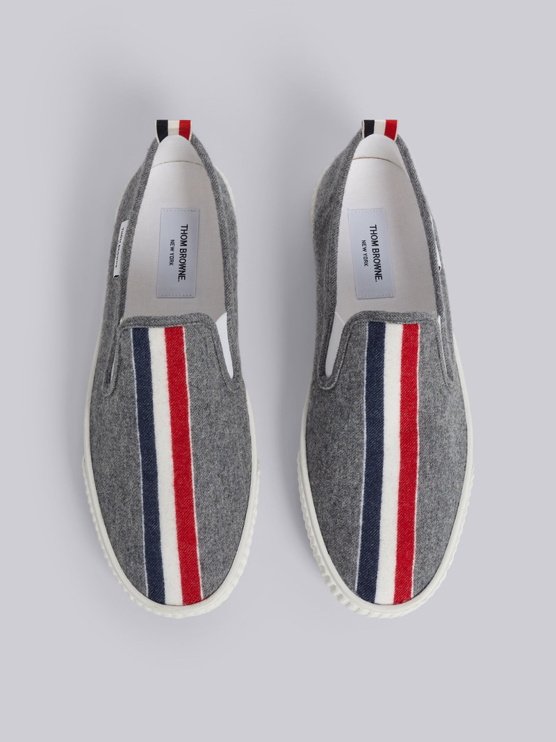 Medium Grey Lightweight Boiled Wool Engineered Stripe Waterproof Pu Sole Slip-On Heritage Trainer 4