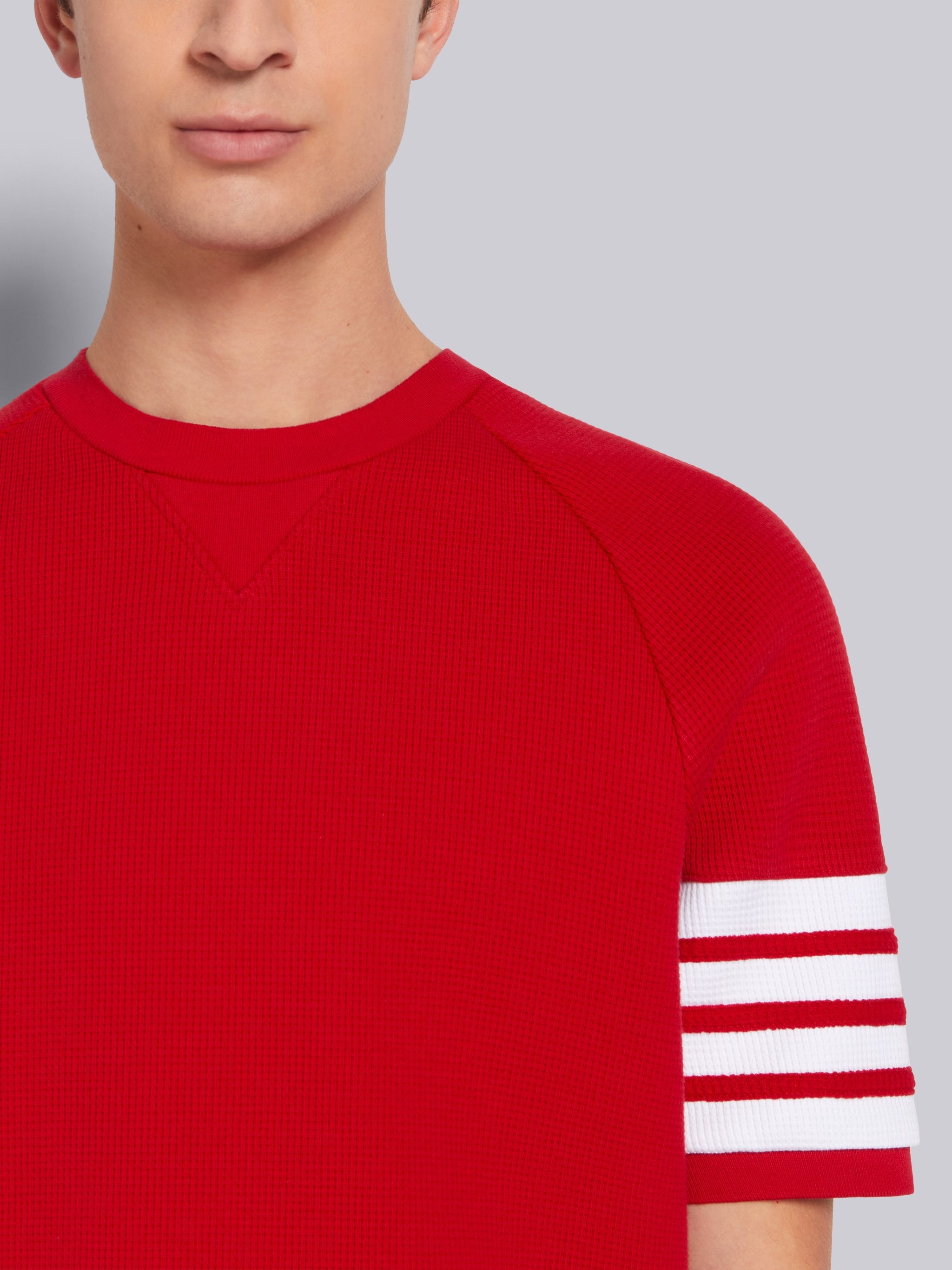 Red Compact Waffle 4-Bar Short Sleeve Sweatshirt - 5