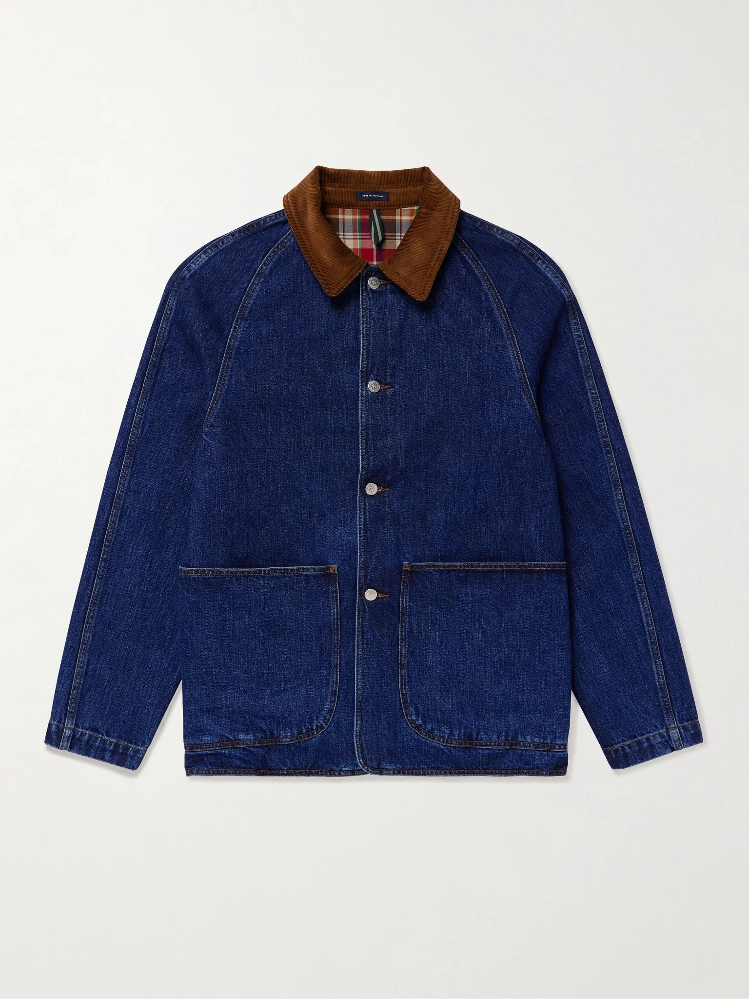Corduroy-Trimmed Indigo-Dyed Denim Chore Jacket Navy - 1