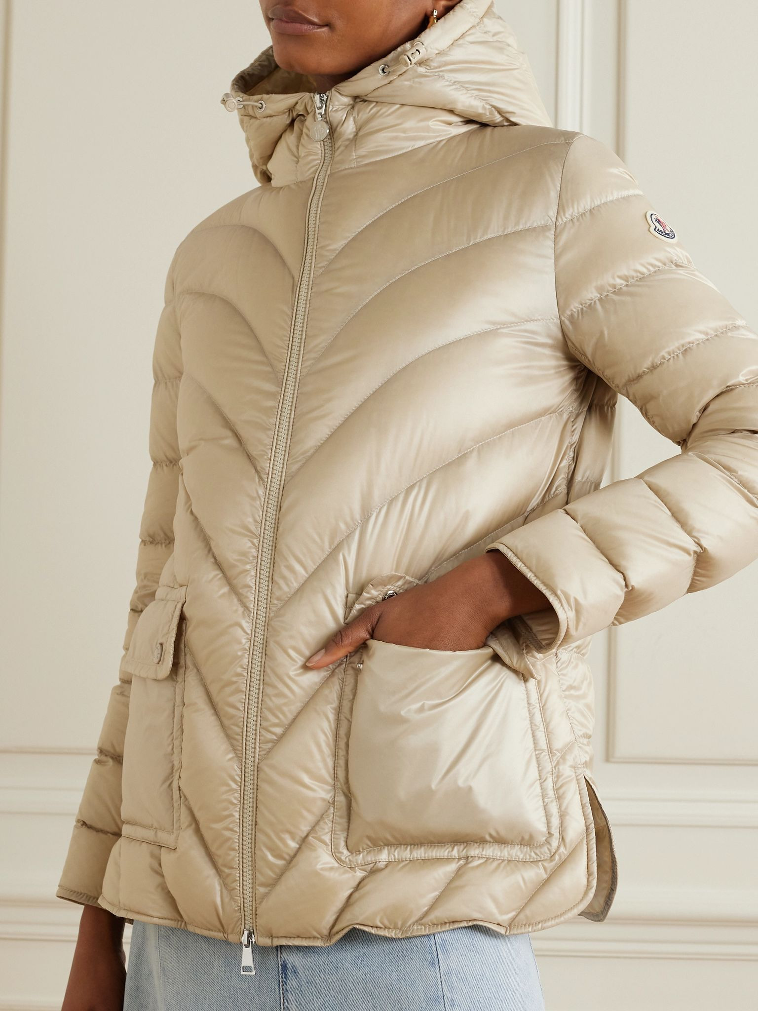 Argenno hooded belted appliquéd quilted shell down coat Beige - 3