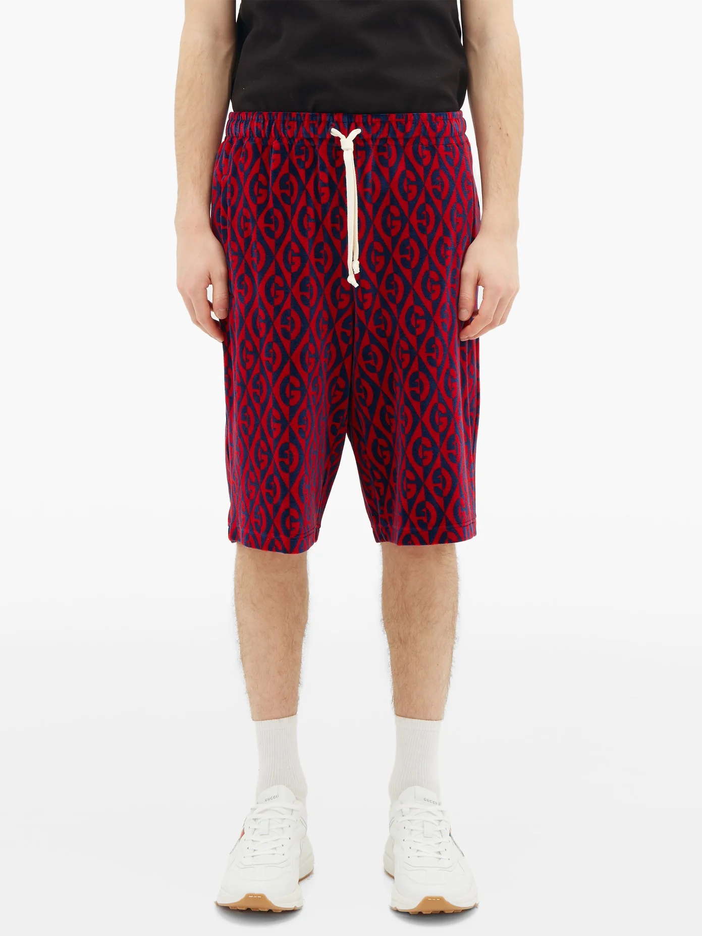 Rhombus-jacquard mid-rise chenille shorts - 5