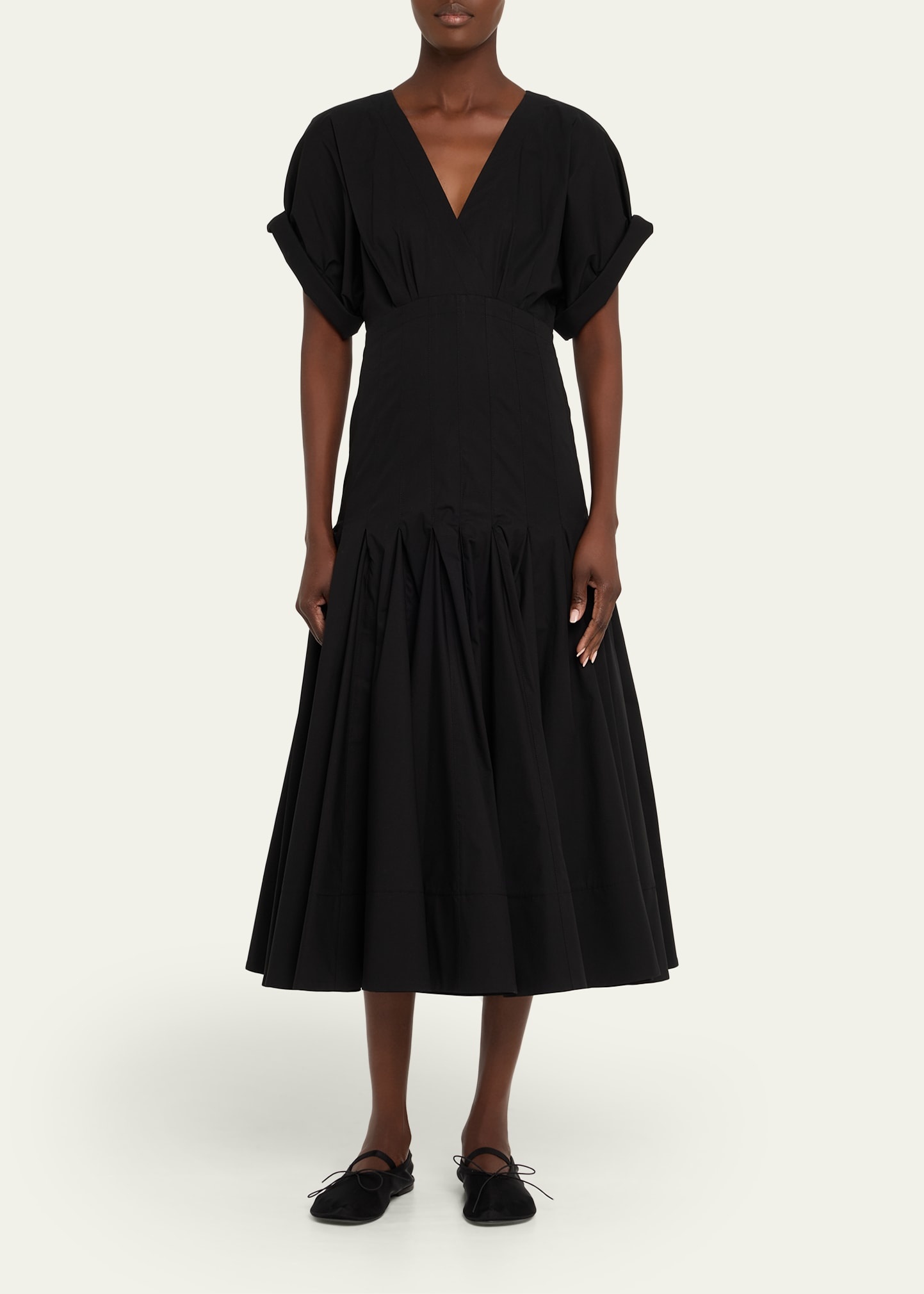 Ciara Short-Sleeve Poplin Drop-Waist Midi Dress - 2