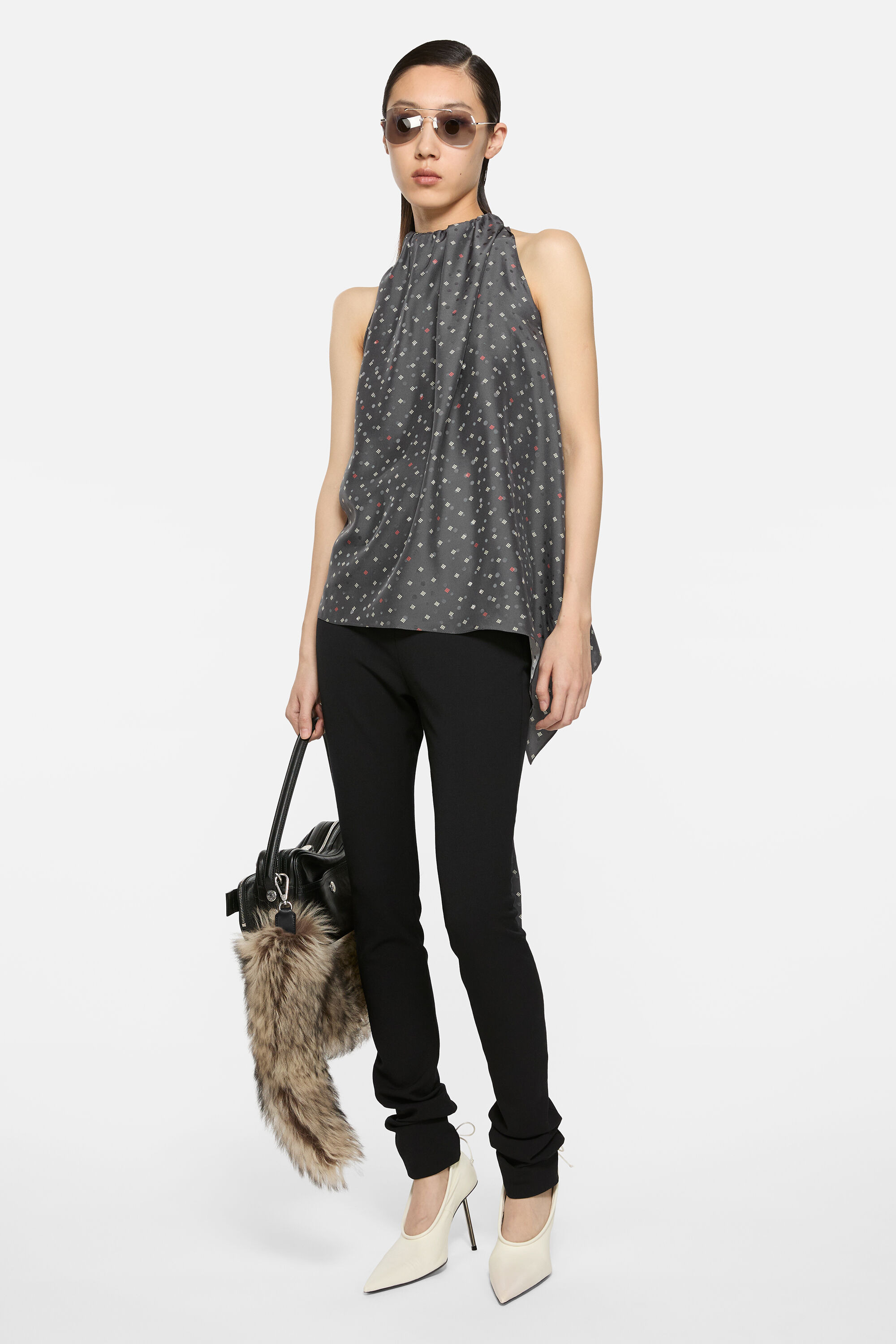 Silk bow blouse - Grey - 2