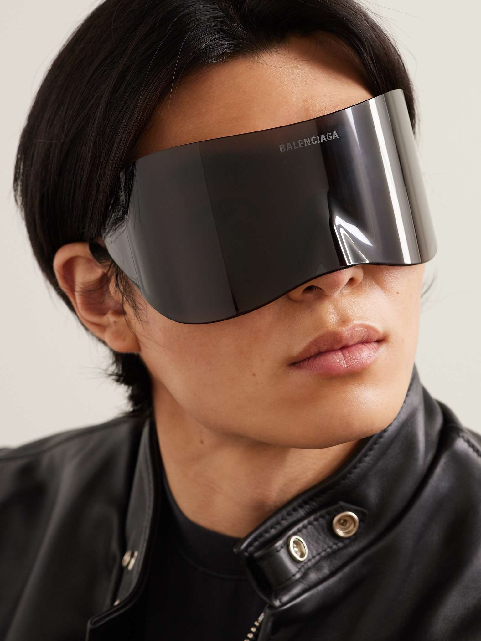 Oversized Rimless Wrap-Around Acetate Sunglasses - 2