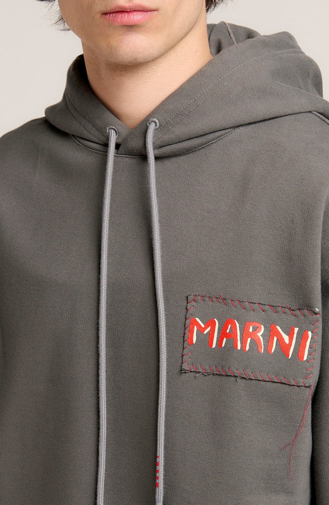 Marni Logo Patch Cotton French Terry Hoodie in Grey at Nordstrom - 4