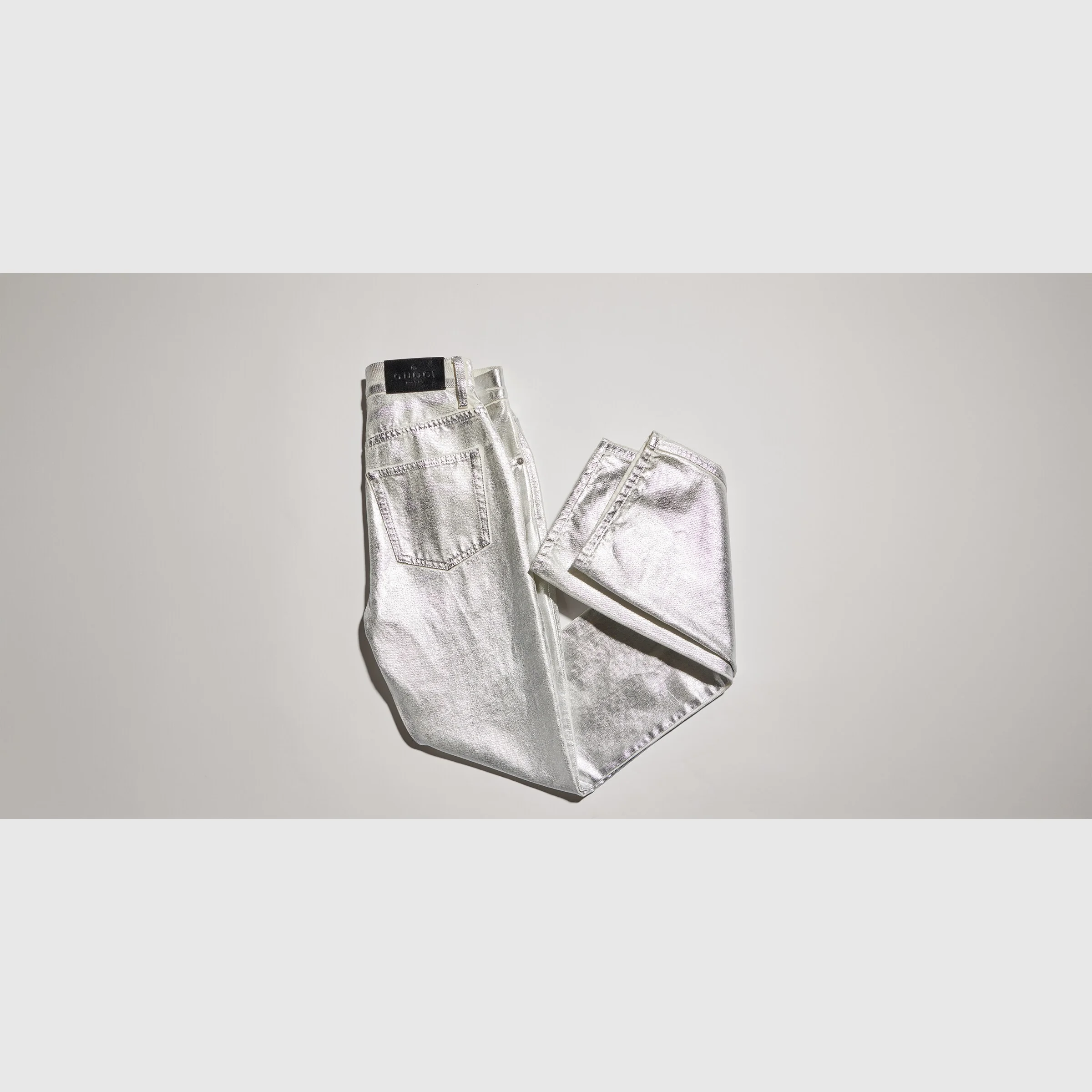Straight denim pants with soft coating - 1