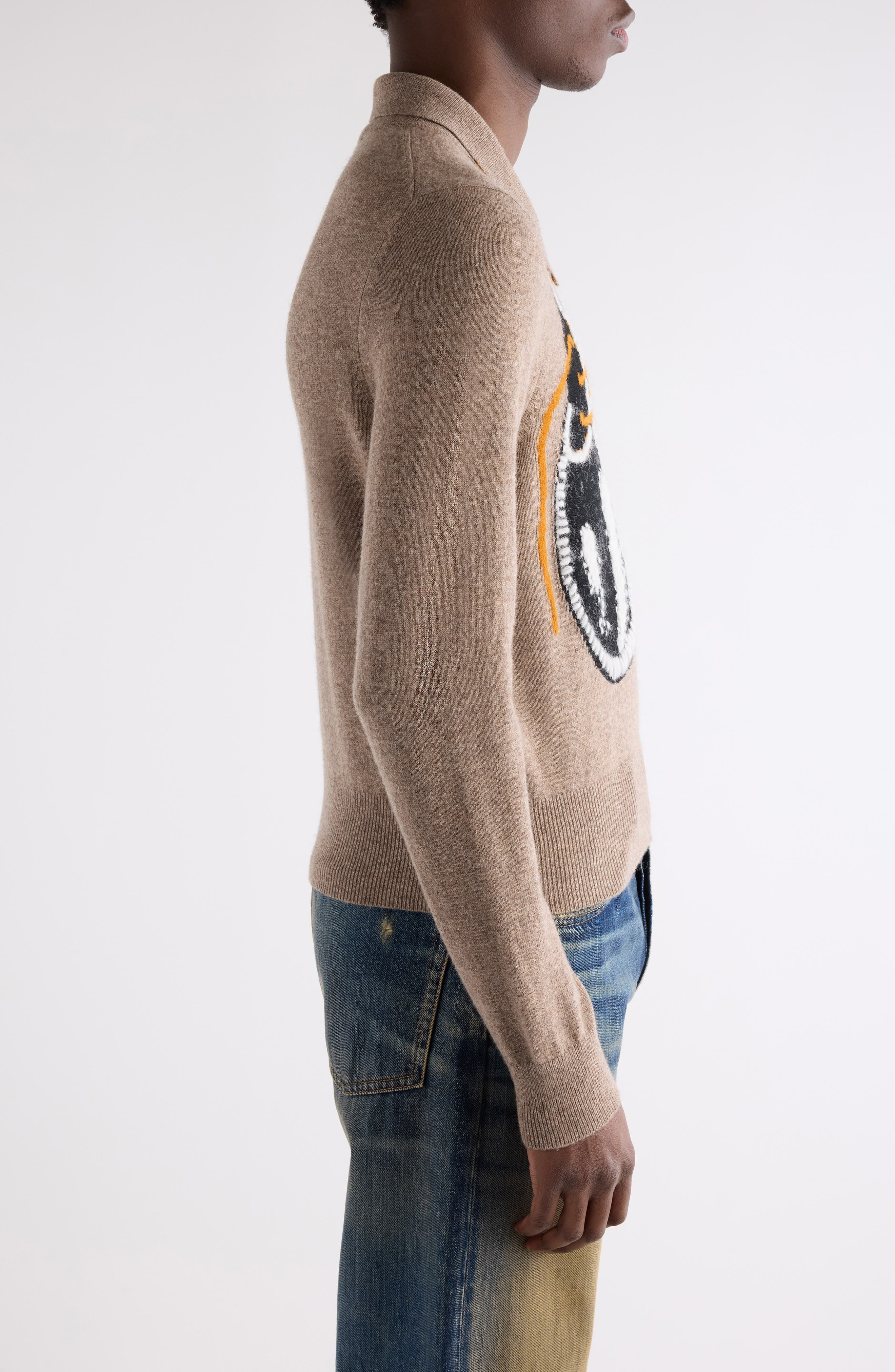 Acne Studios Klastron Shoes Intarsia Richard wool & Yak Hair Blend Polo Sweater in Greige Melange at - 4