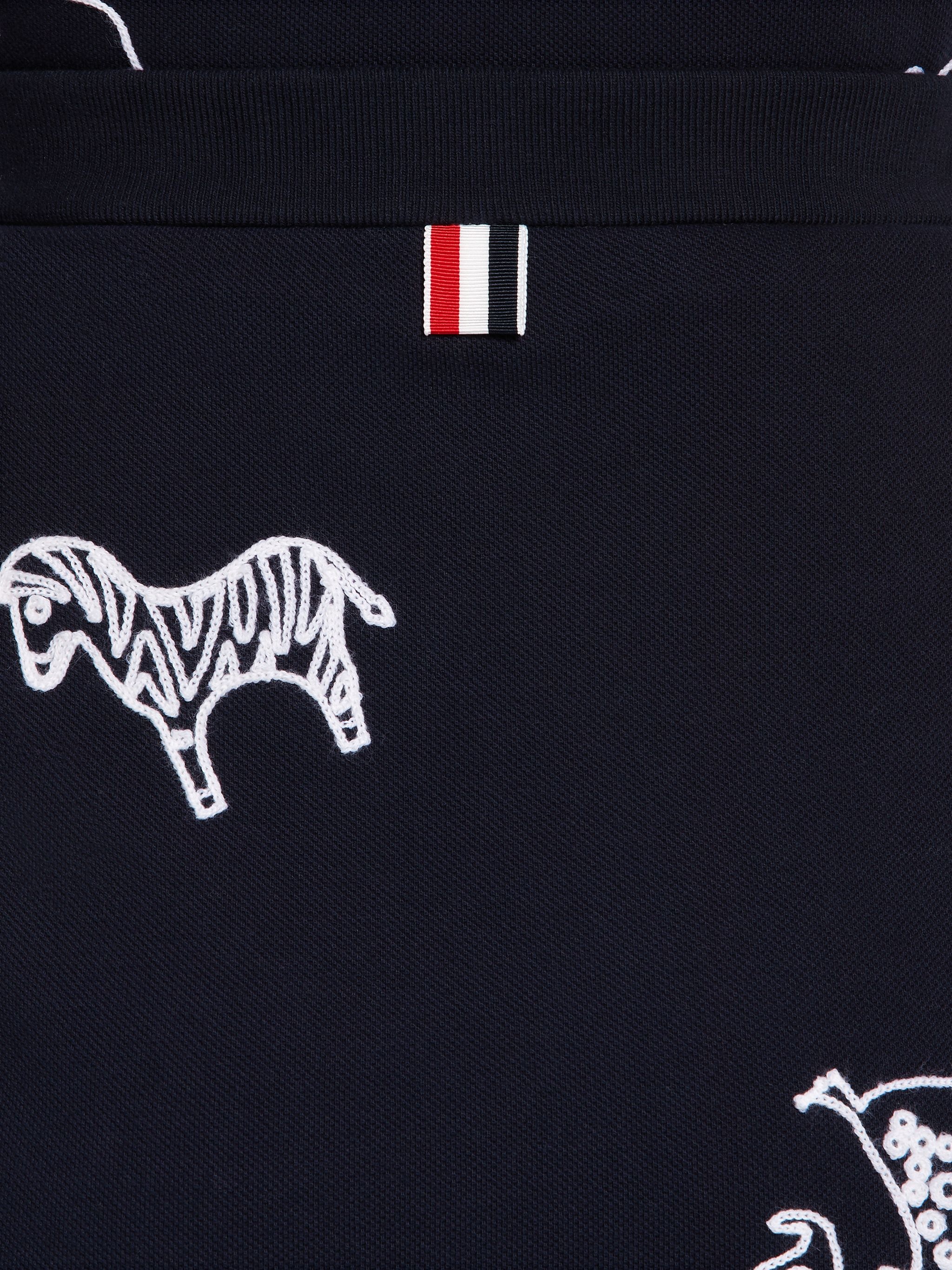 Navy Classic Cotton Pique Animal Icon Embroidery 4-Bar Skirt - 6