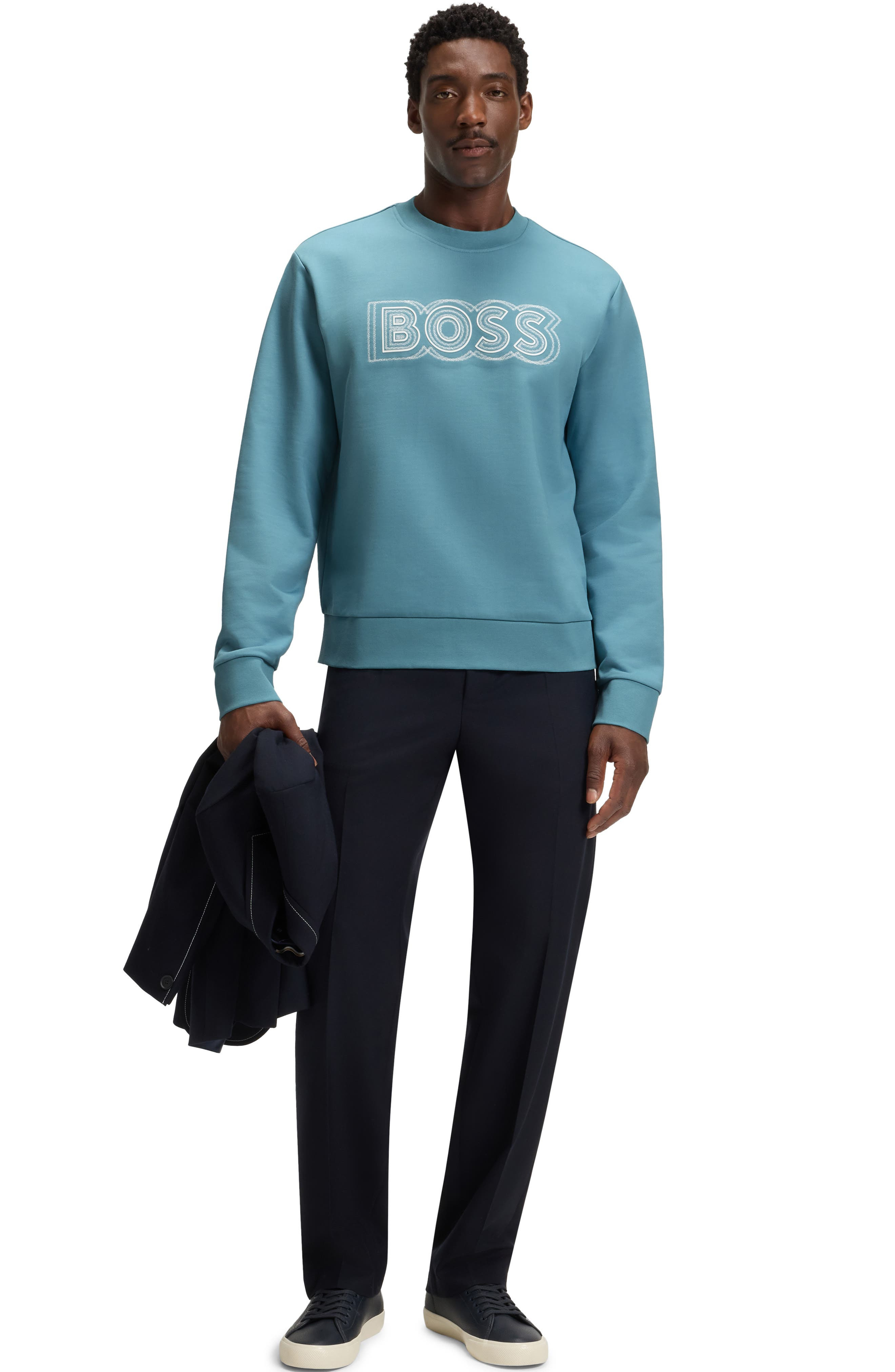 BOSS Soleri Logo Cotton Graphic Sweatshirt in Light /Pastel Blue at Nordstrom - 5