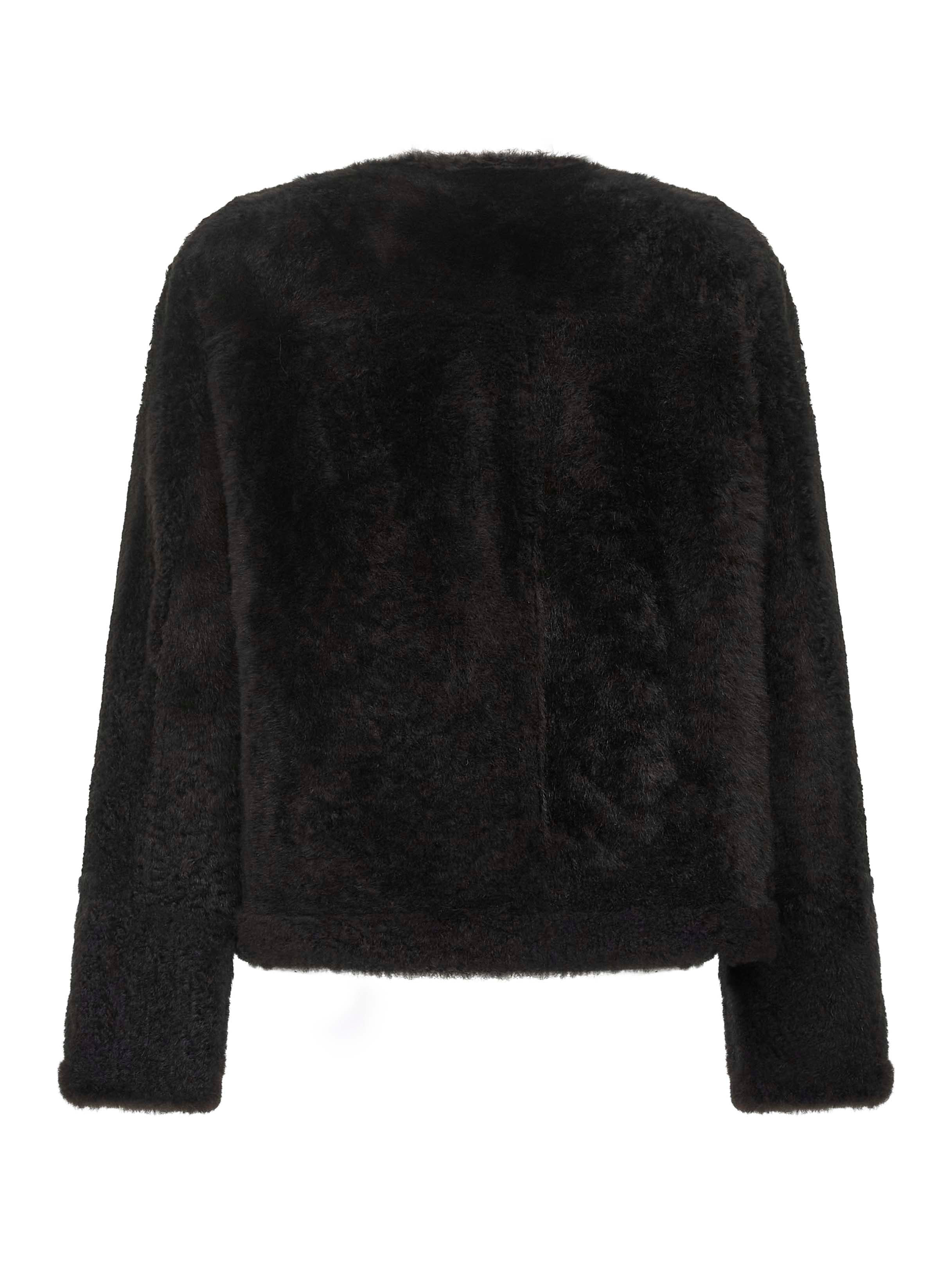 Brown shearling Fuzzy reversible cropped pea coat - 2