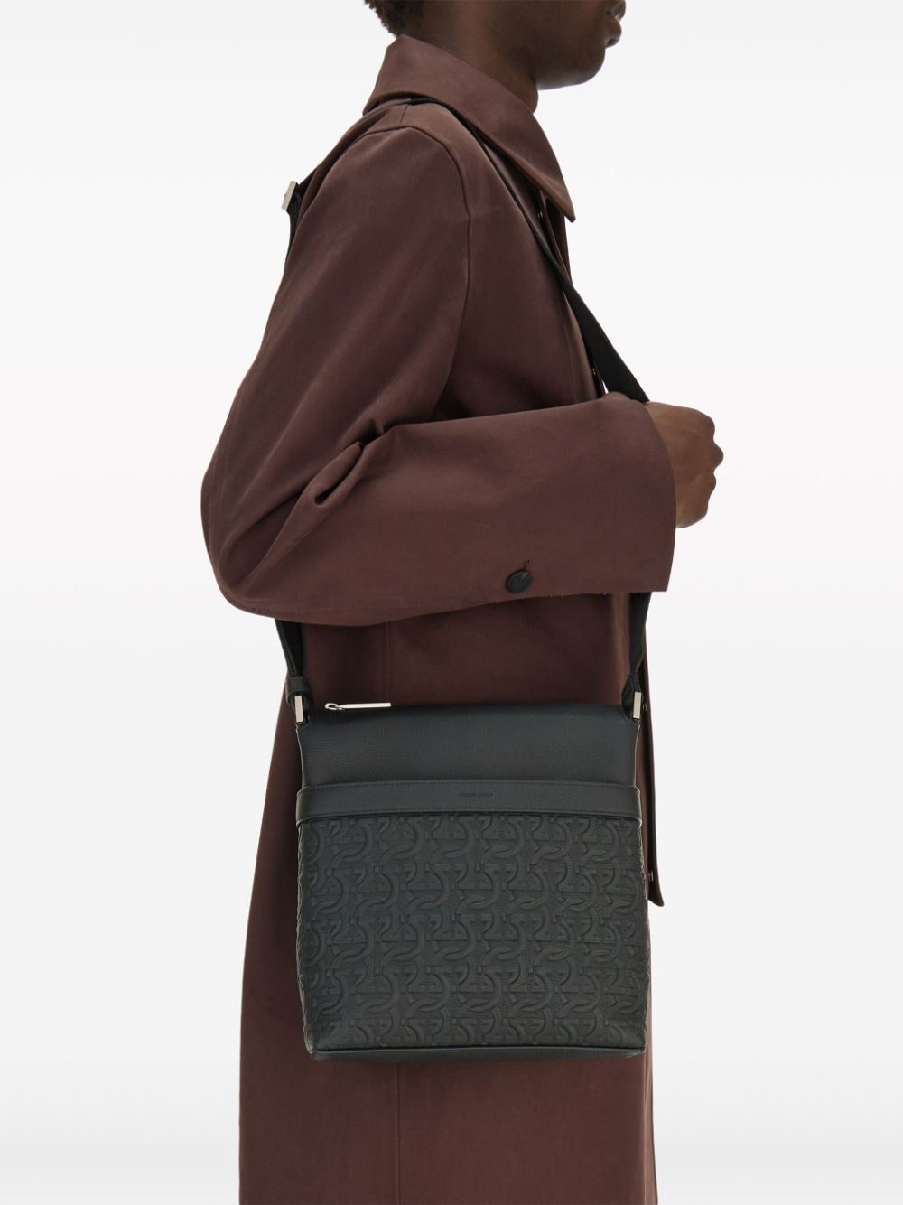 Gancini-embossed leather messenger bag - 2