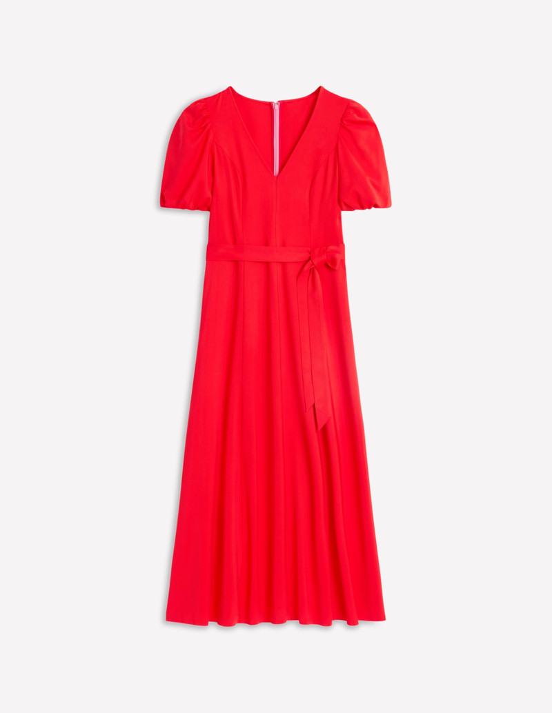 Volume Sleeve Midi Dress-Poppy Red 1