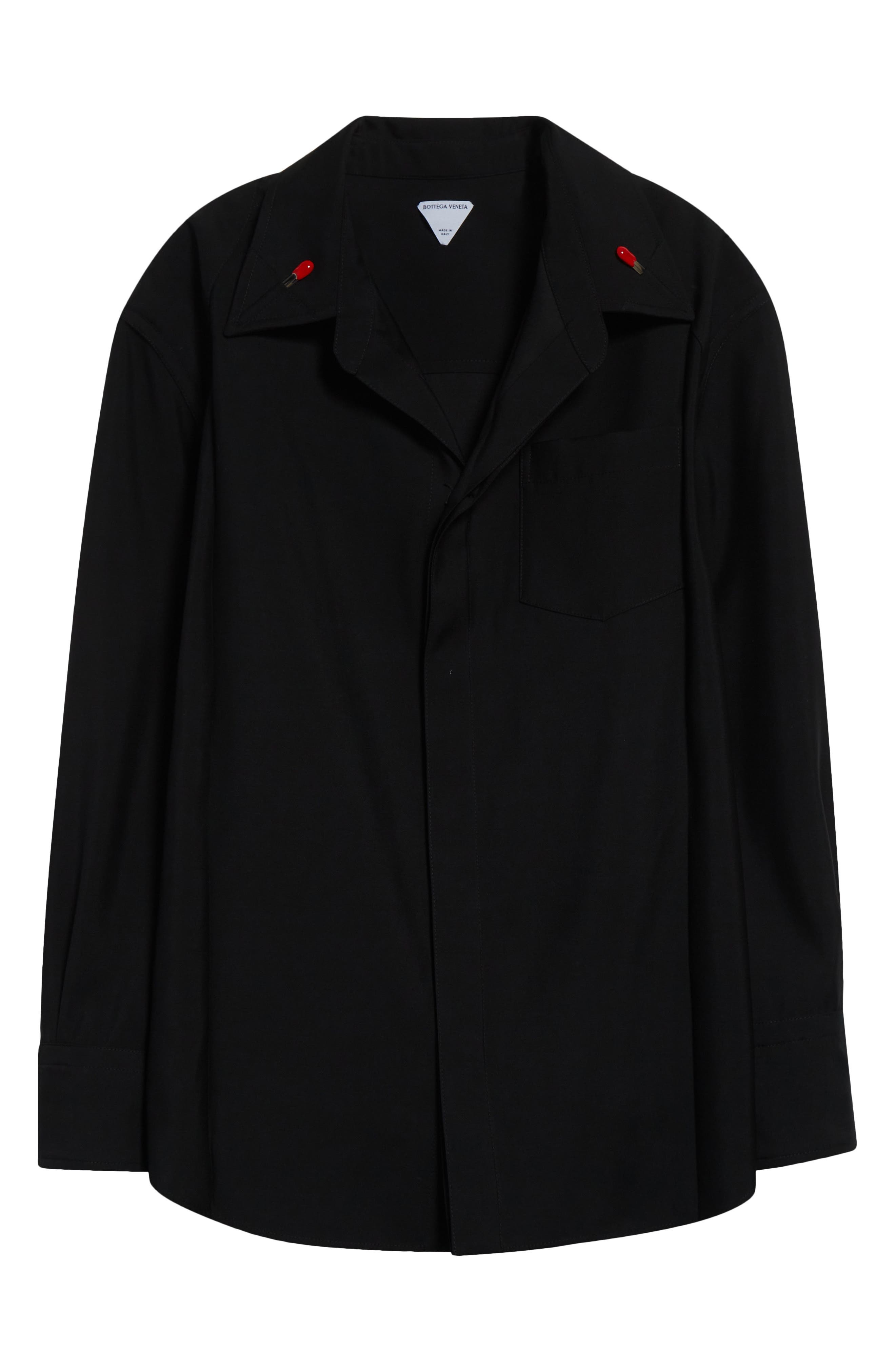 Bottega Veneta Light Wool Button-Up Shirt with Enameled Matchsticks in 1000 Black at Nordstrom - 6