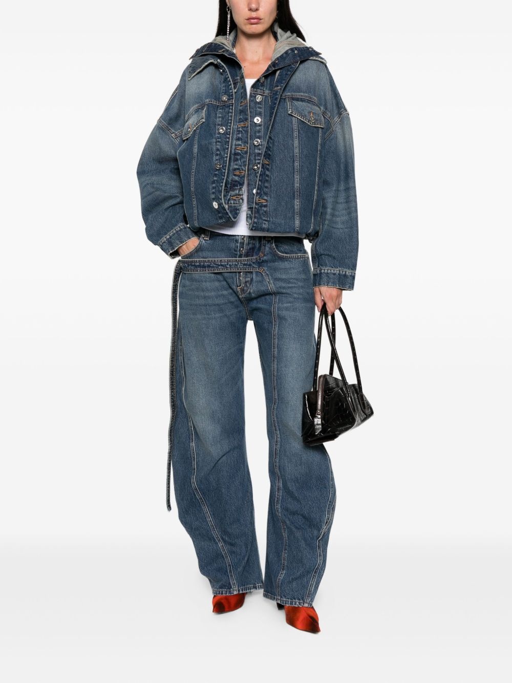 panelled belted jeans - 2