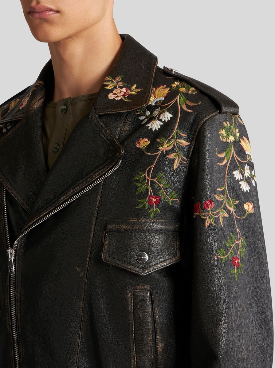 LEATHER BIKER JACKET WITH EMBROIDERY - 2