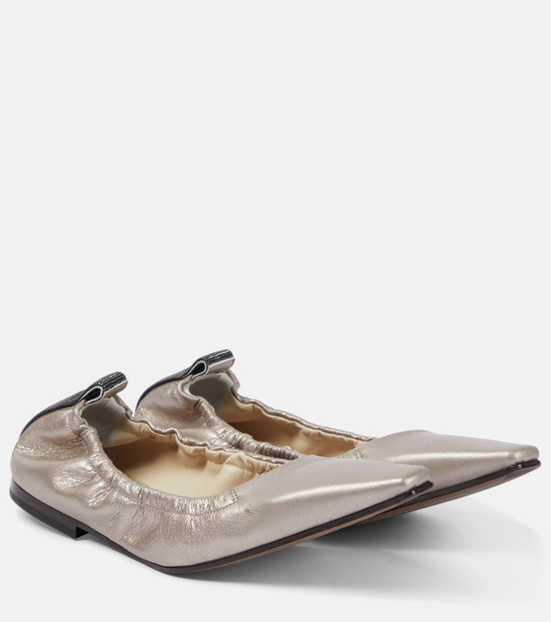 Monili-trim metallic-leather ballet pumps - 1