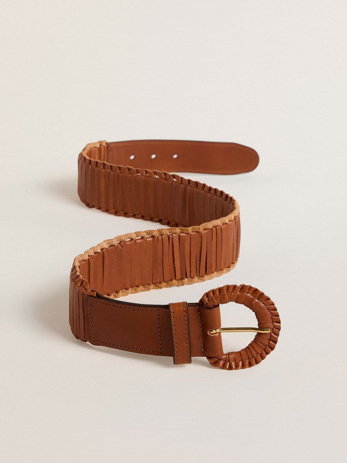 Women's tobacco-colored woven leather belt - 4