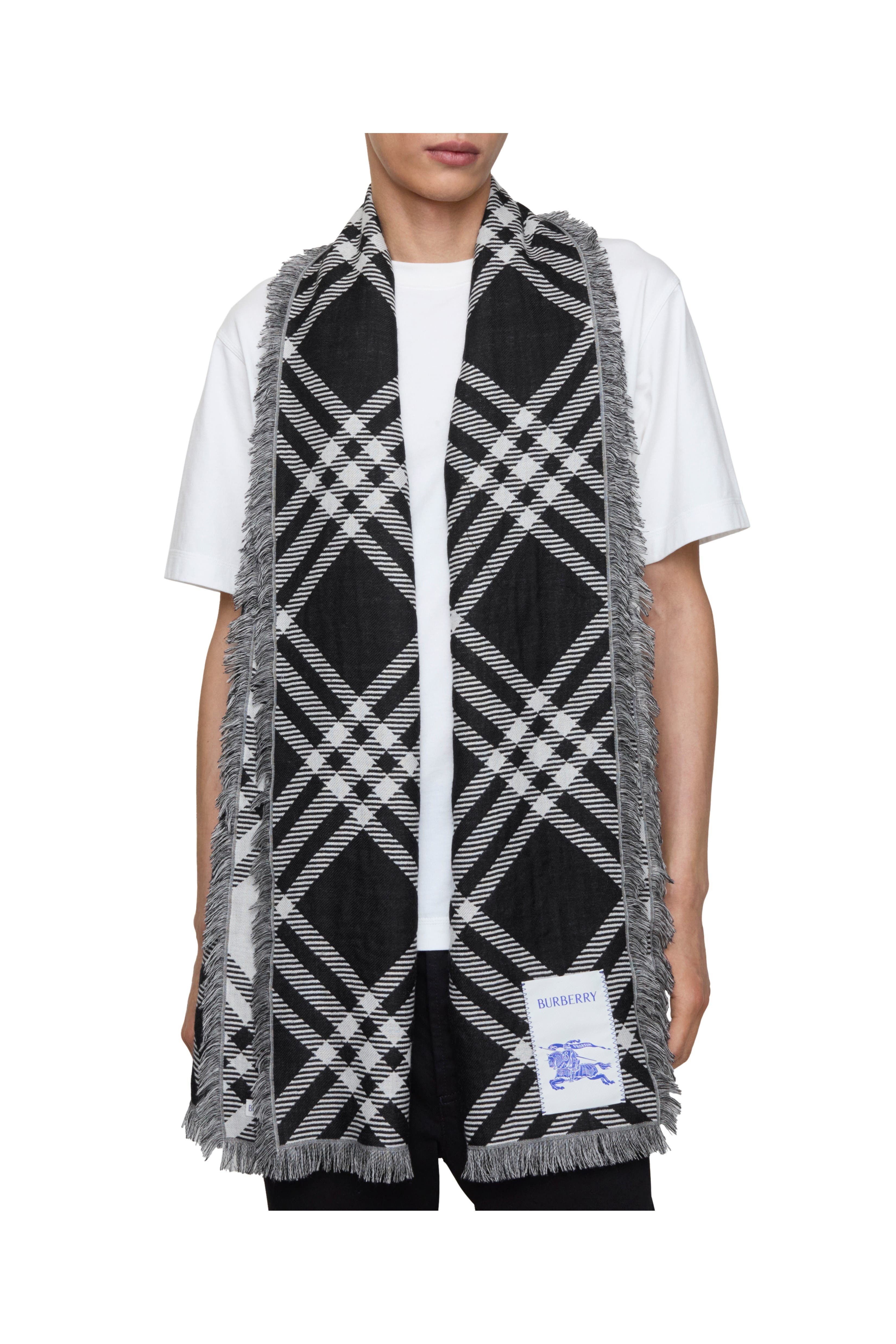 burberry Wide Check Wool Silk Scarf in Black/calico at Nordstrom - 4