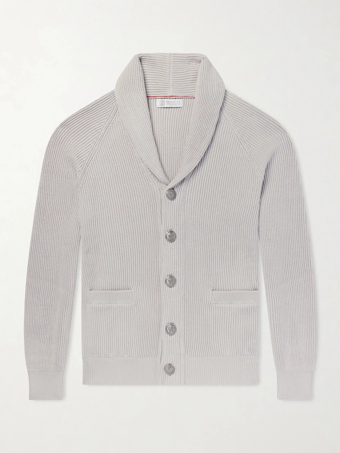 Shawl-Collar Ribbed Cotton Cardigan - 1