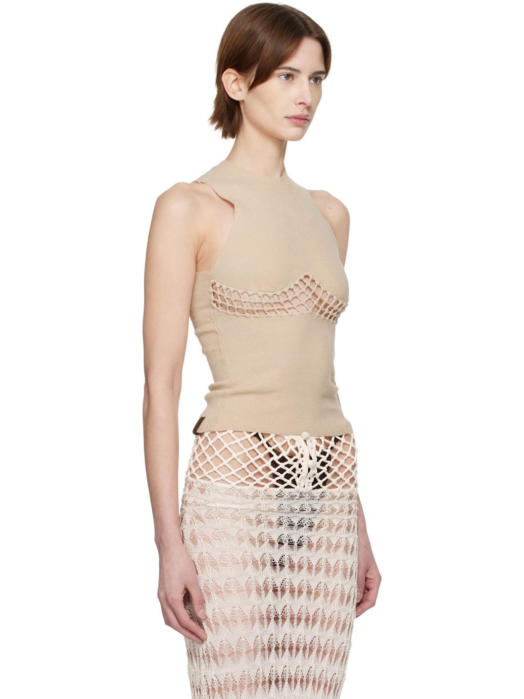 Beige Curved Accent Tank Top - 2