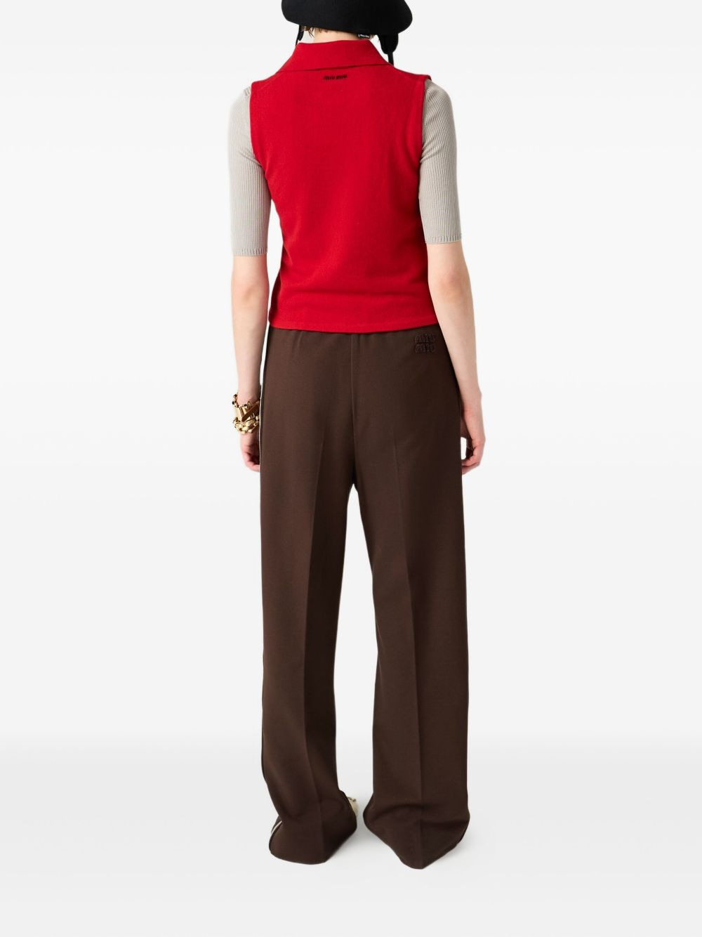 ribbed-collar zip-front sleeveless vest - 3