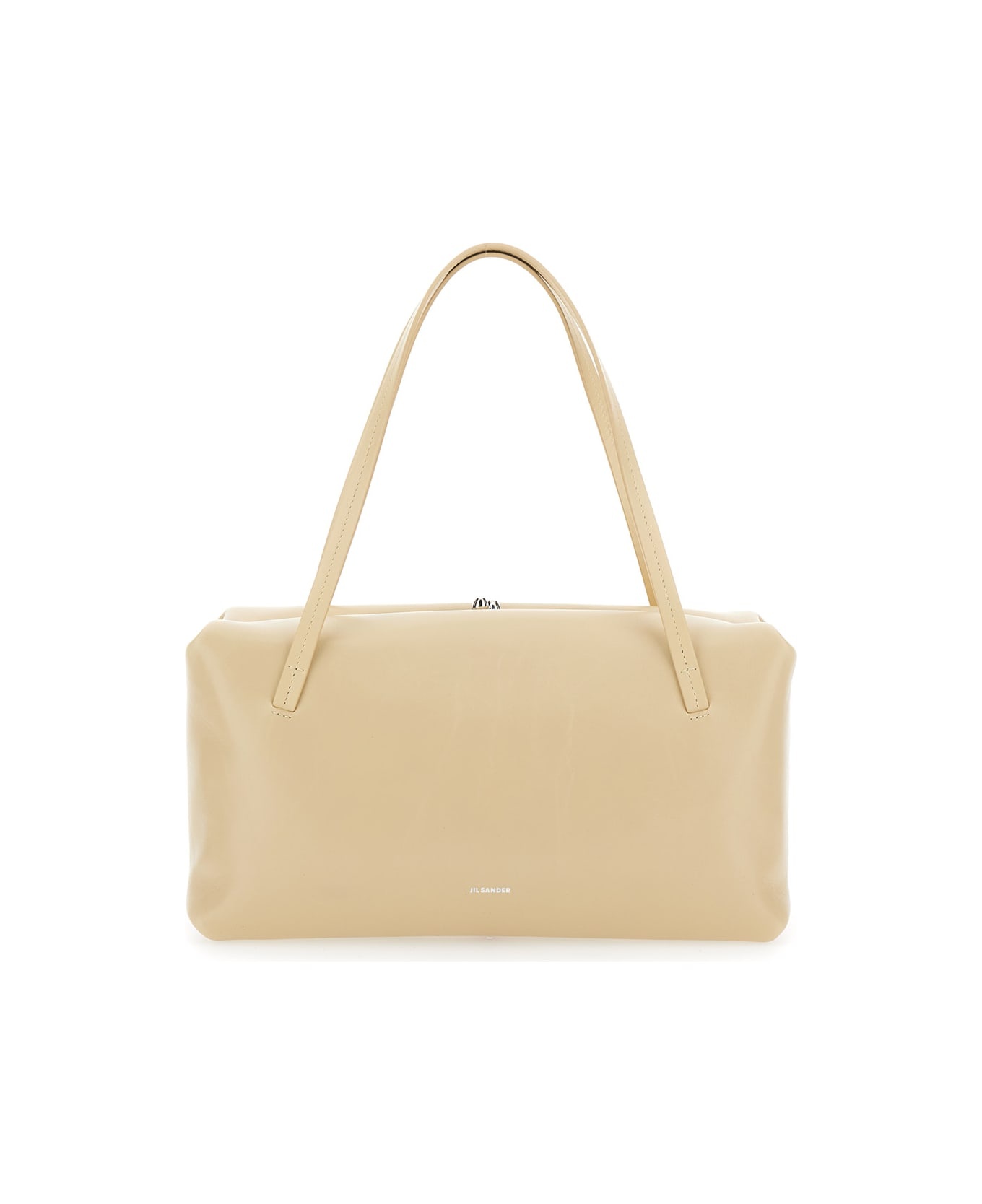 'goji Pillow' Beige Shoulder Bag With Clasp Closure And Logo Lettering On The Front In Leather Woman - 1