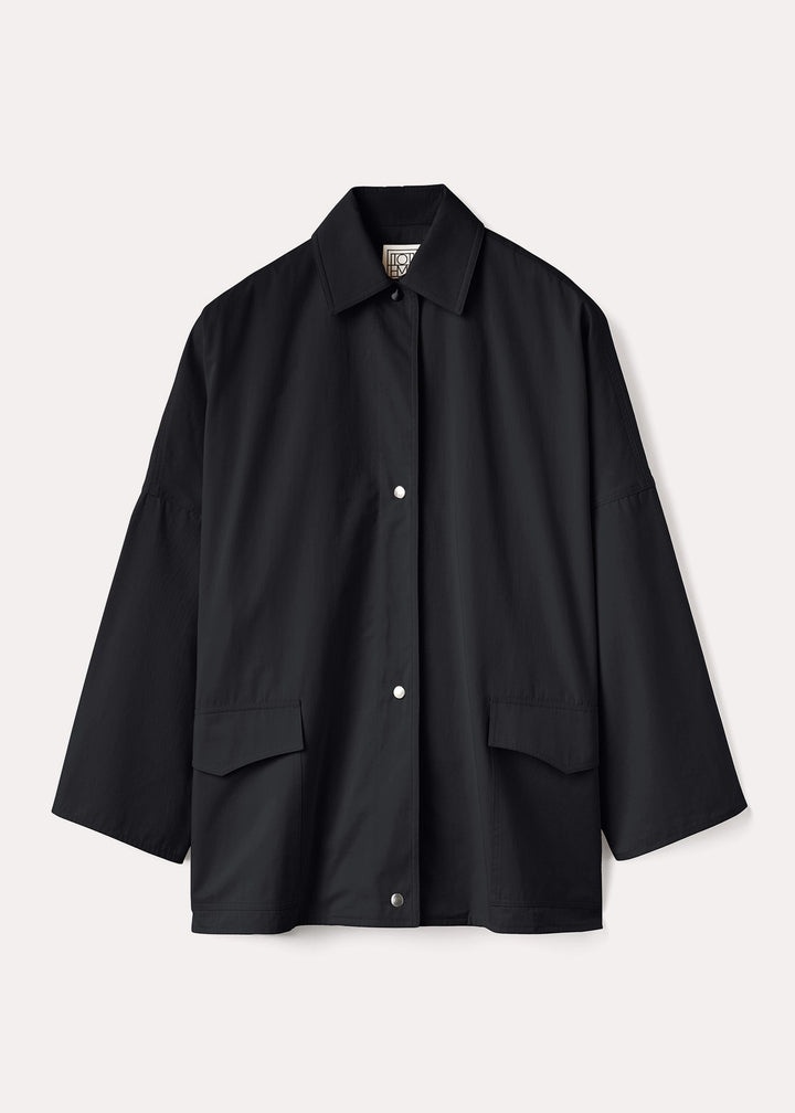 Washed cotton overshirt jacket black - 1