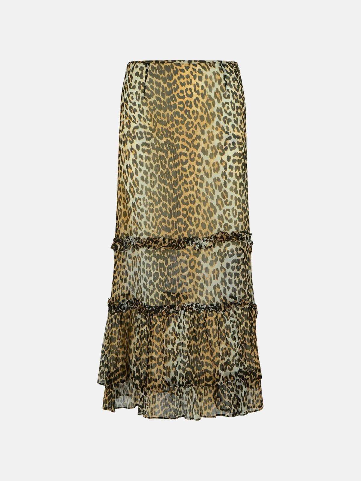 LONG SKIRT IN VISCOSE 'CHIFFON' WITH LEOPARD PRINT - 1